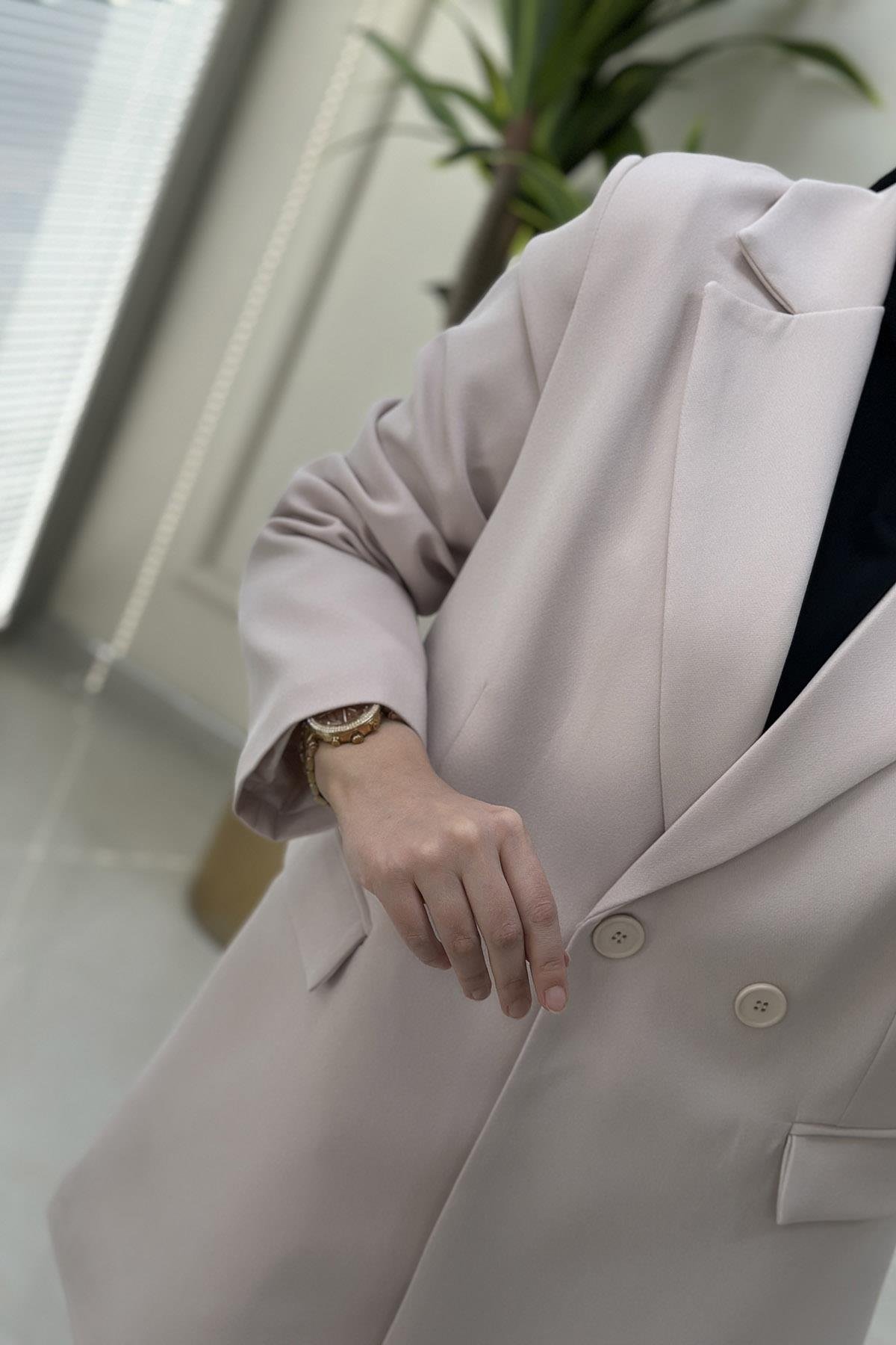 CeketKruvaze Yaka Önü Düğmeli Kadın Ceket Taş MSE 6000