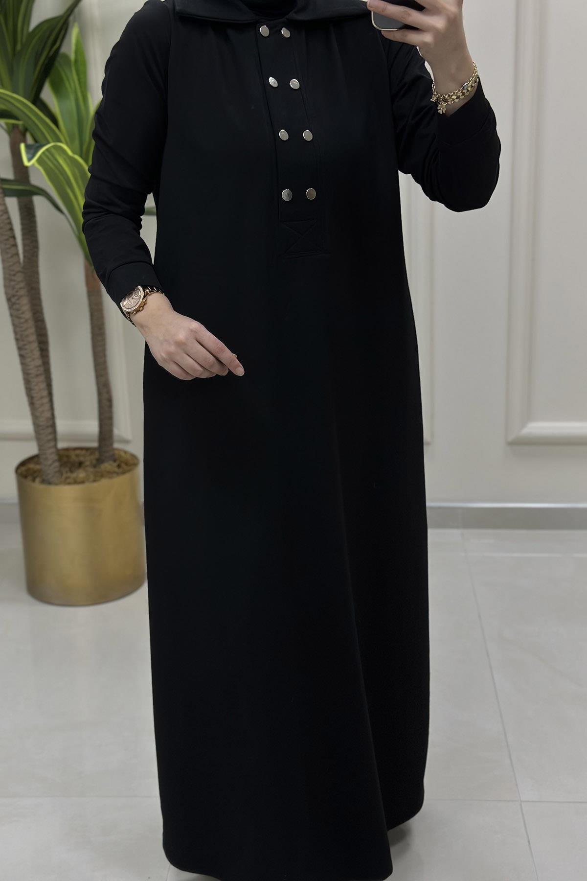ElbiseÖnü Yarım Çıtçıtlı Cepli Kadın Elbise Siyah KADO 9660