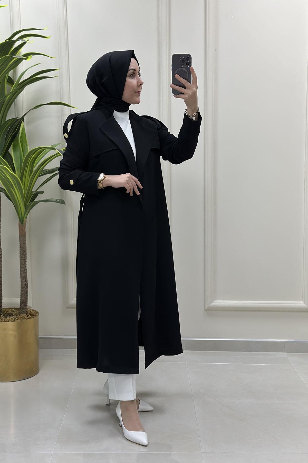 Giy ÇıkBeli Kemerli Omzu Detaylı Kadın Giy Çık Siyah CNR 1662