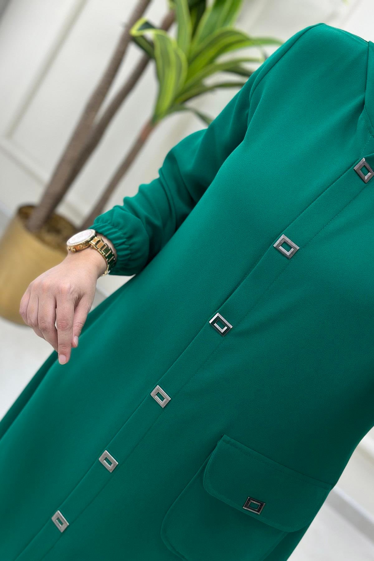 Giy ÇıkÖnü Çıtçıtlı Kolu Büzgülü Kadın Giyçık Benetton Yeşili CNR 1677