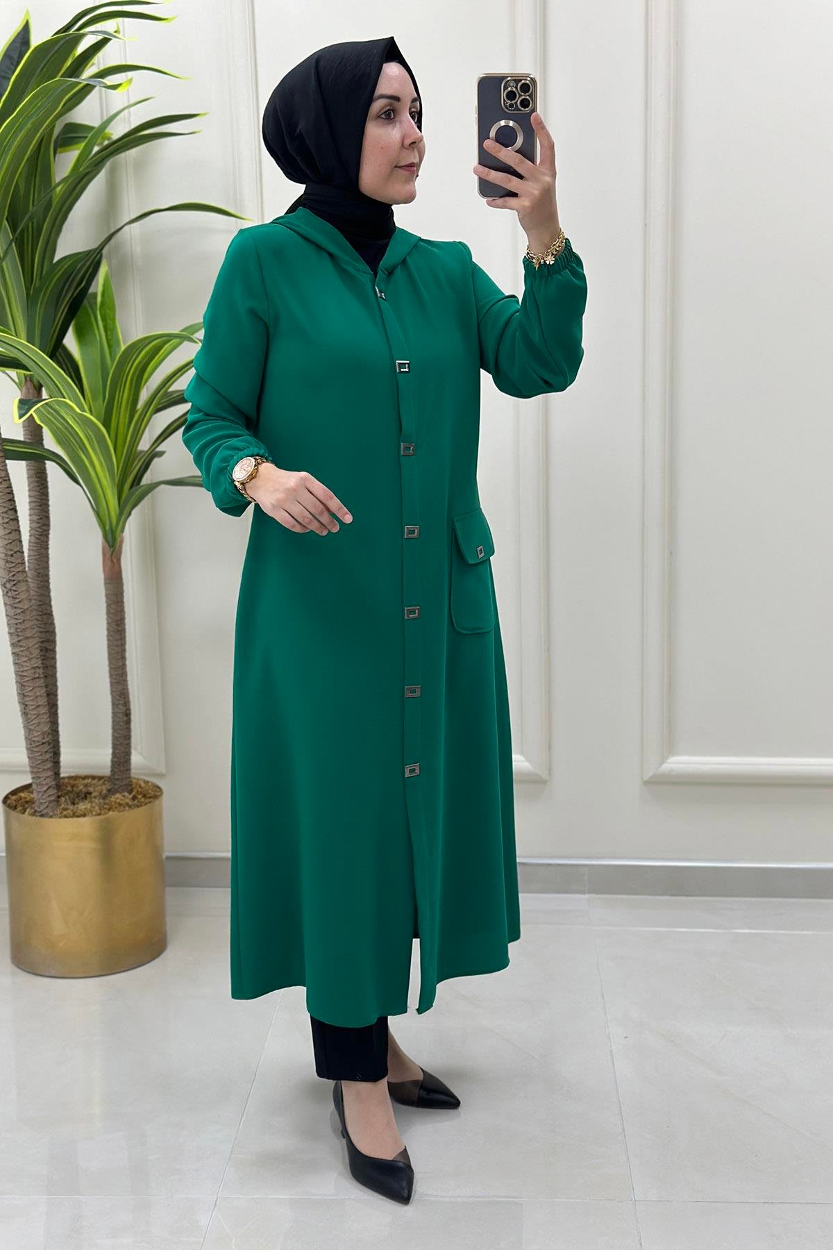 Giy ÇıkÖnü Çıtçıtlı Kolu Büzgülü Kadın Giyçık Benetton Yeşili CNR 1677