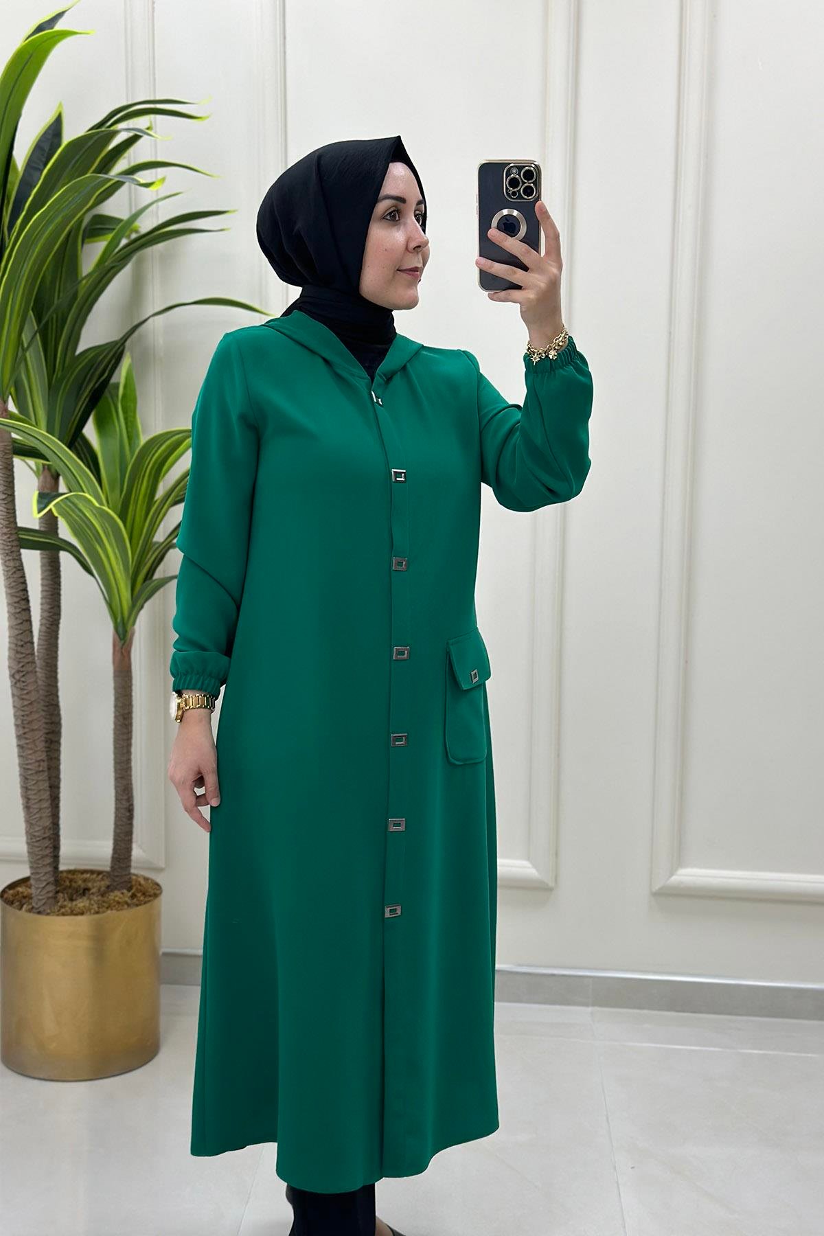 Giy ÇıkÖnü Çıtçıtlı Kolu Büzgülü Kadın Giyçık Benetton Yeşili CNR 1677