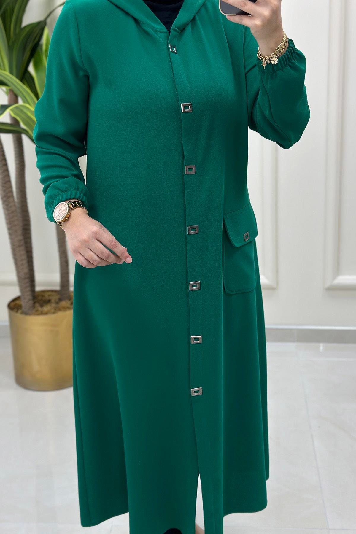 Giy ÇıkÖnü Çıtçıtlı Kolu Büzgülü Kadın Giyçık Benetton Yeşili CNR 1677