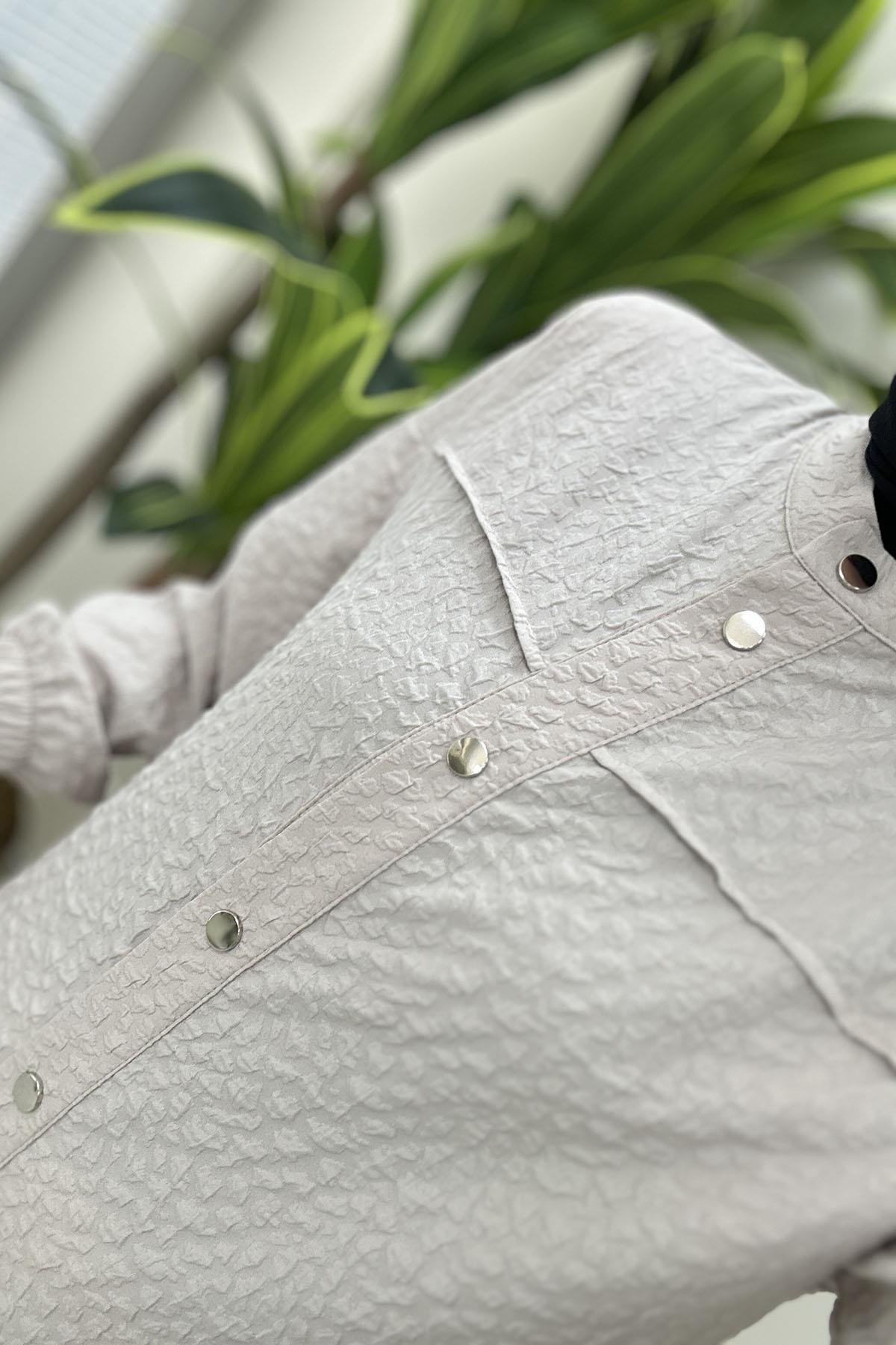 Giy ÇıkÖnü Çıtçıtlı Kolu Büzgülü Uzun Kadın Giyçık Tunik Taş QTN 4900