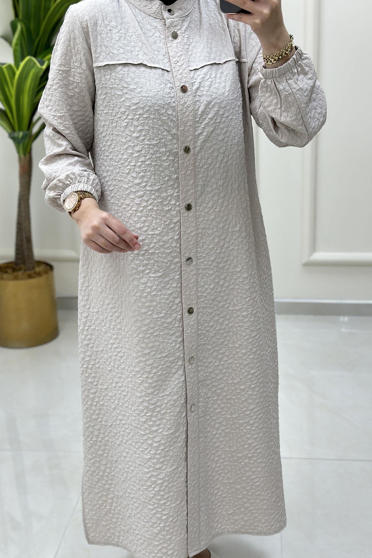 Giy ÇıkÖnü Çıtçıtlı Kolu Büzgülü Uzun Kadın Giyçık Tunik Taş QTN 4900