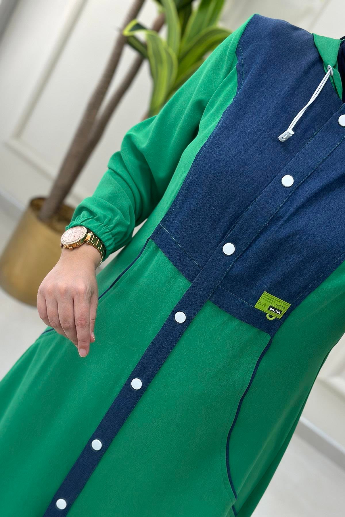 Giy ÇıkÖnü Düğmeli Tensel Garnili Kadın Giyçık Benetton Yeşili BRL 1056