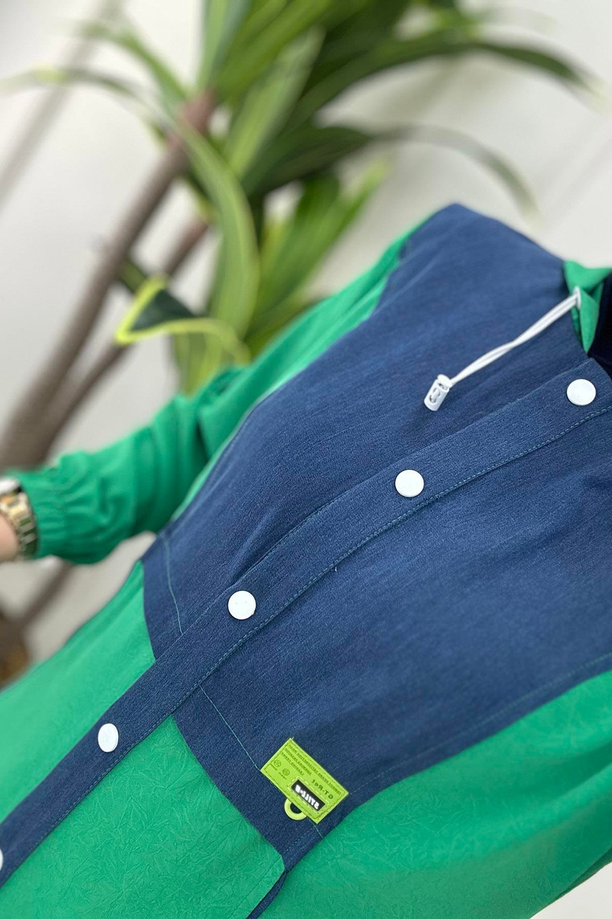 Giy ÇıkÖnü Düğmeli Tensel Garnili Kadın Giyçık Benetton Yeşili BRL 1056