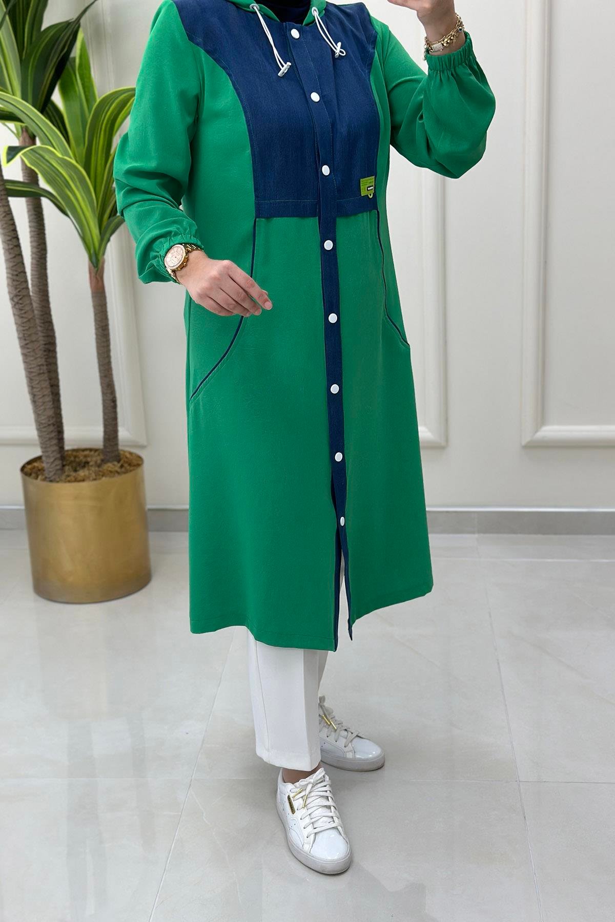 Giy ÇıkÖnü Düğmeli Tensel Garnili Kadın Giyçık Benetton Yeşili BRL 1056