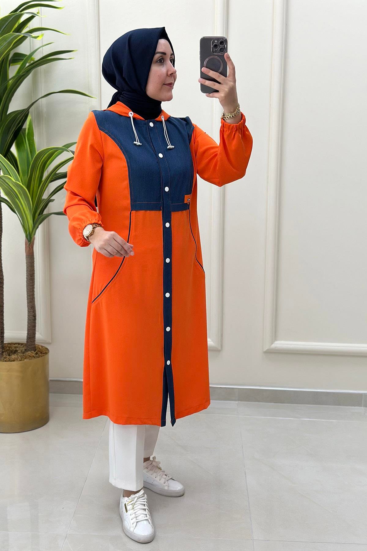 Giy ÇıkÖnü Düğmeli Tensel Garnili Kadın Giyçık Turuncu BRL 1056