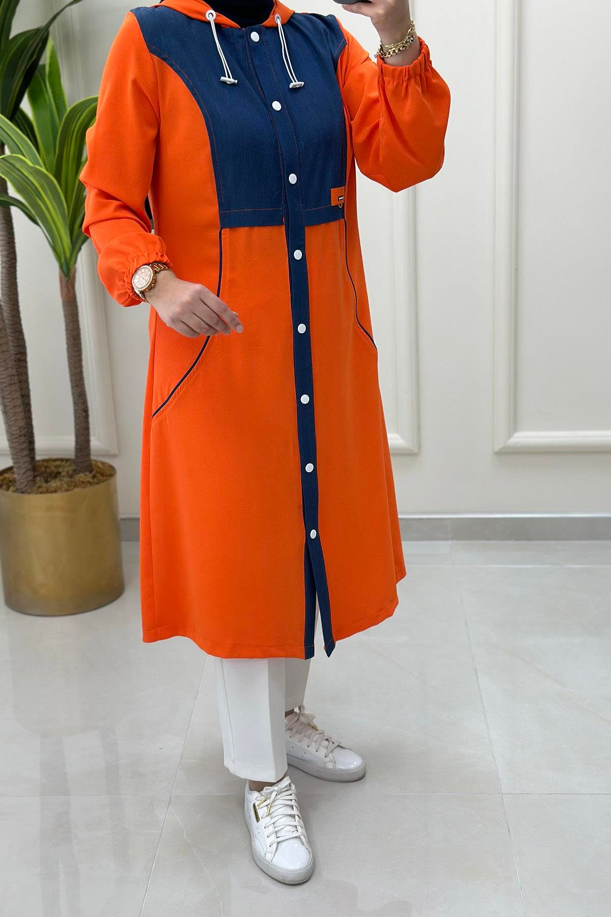 Giy ÇıkÖnü Düğmeli Tensel Garnili Kadın Giyçık Turuncu BRL 1056