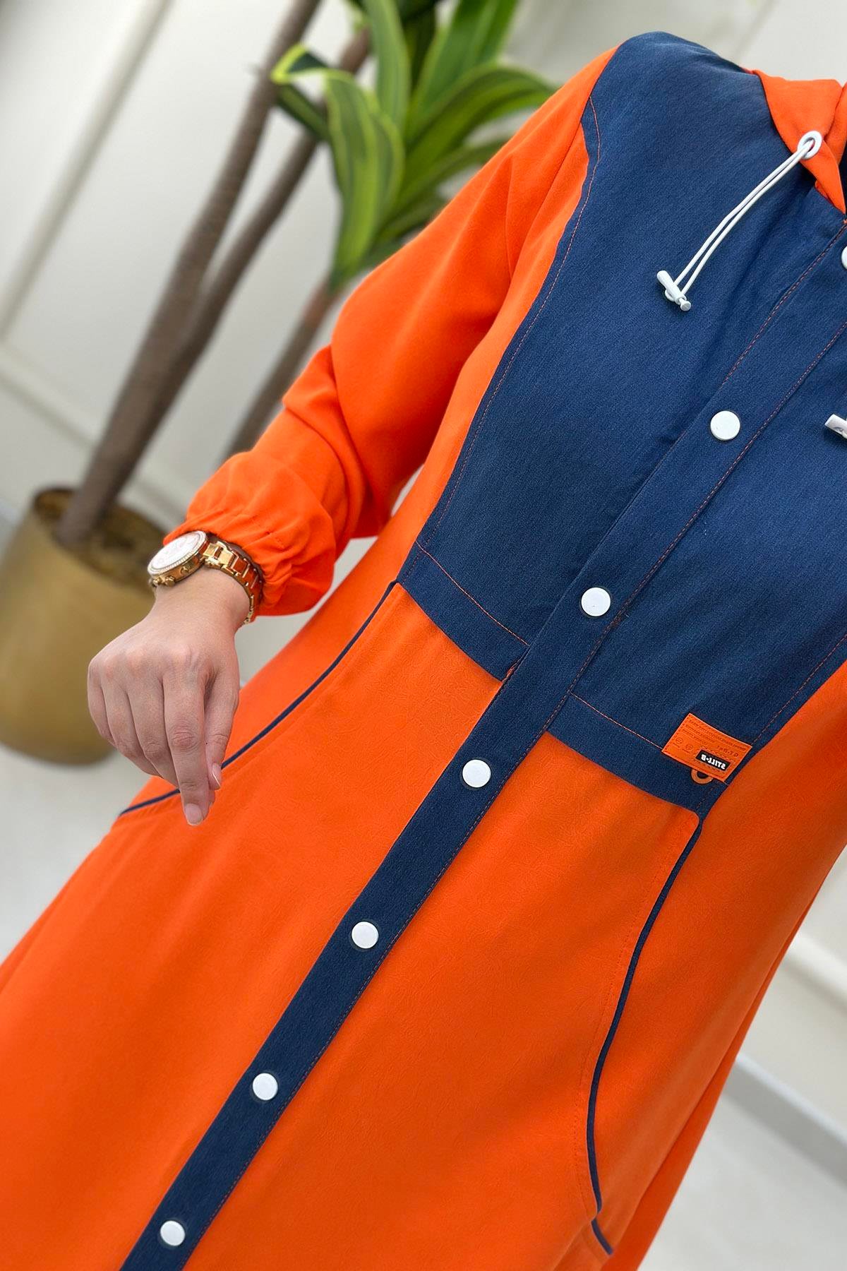 Giy ÇıkÖnü Düğmeli Tensel Garnili Kadın Giyçık Turuncu BRL 1056