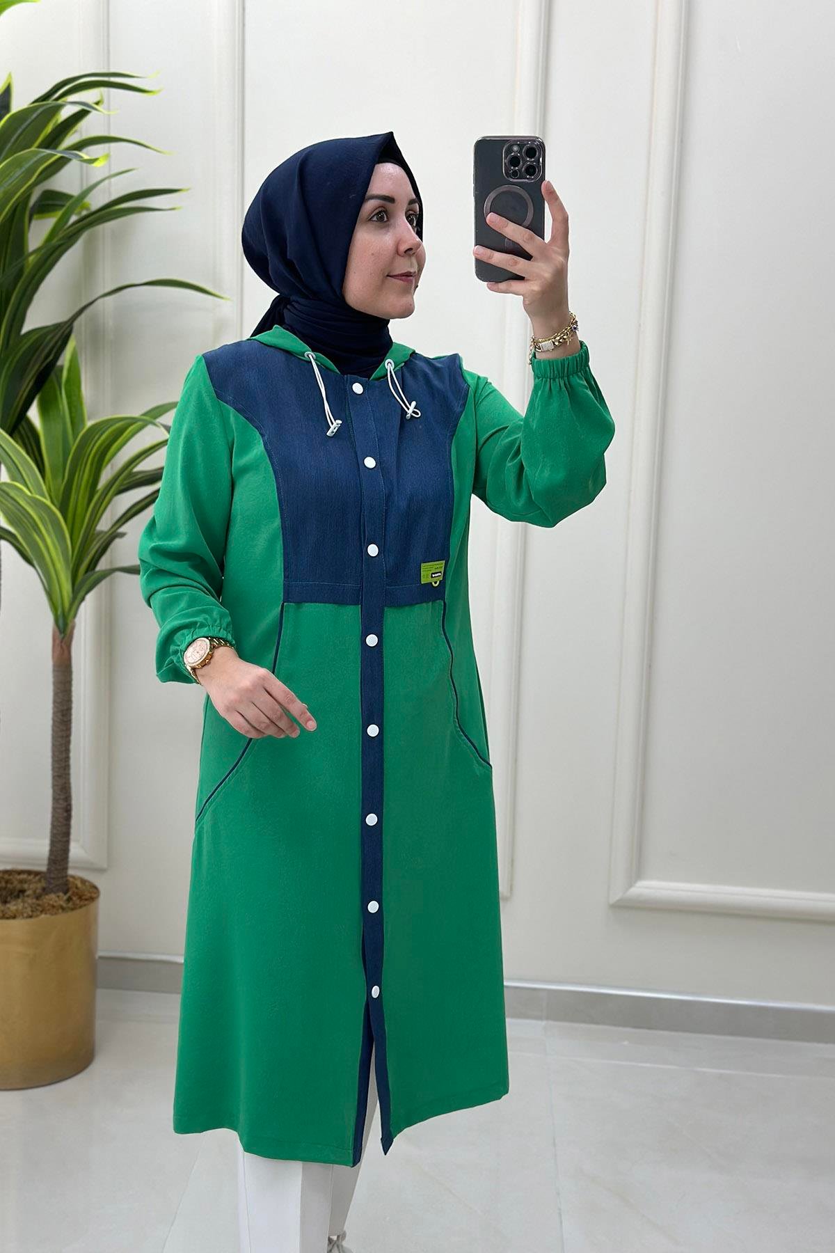 Giy ÇıkÖnü Düğmeli Tensel Garnili Kadın Giyçık Benetton Yeşili BRL 1056