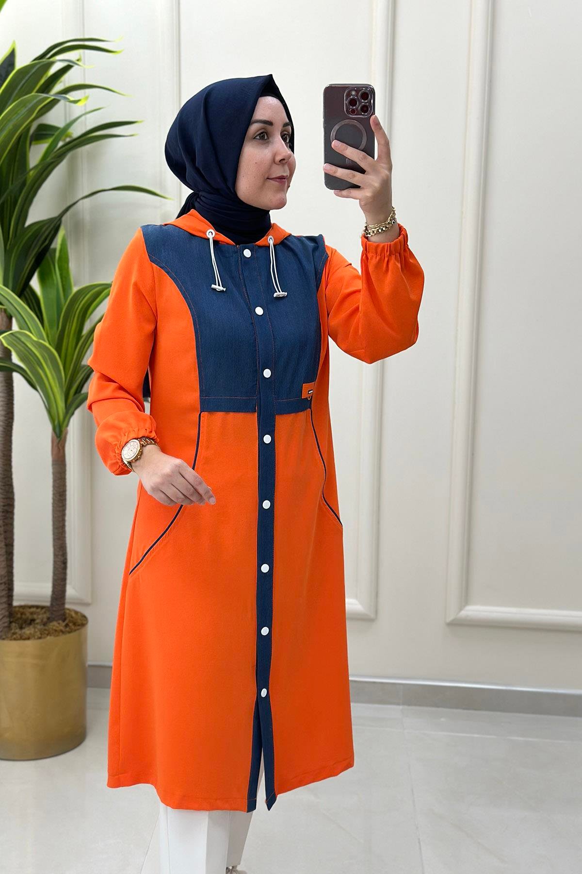 Giy ÇıkÖnü Düğmeli Tensel Garnili Kadın Giyçık Turuncu BRL 1056