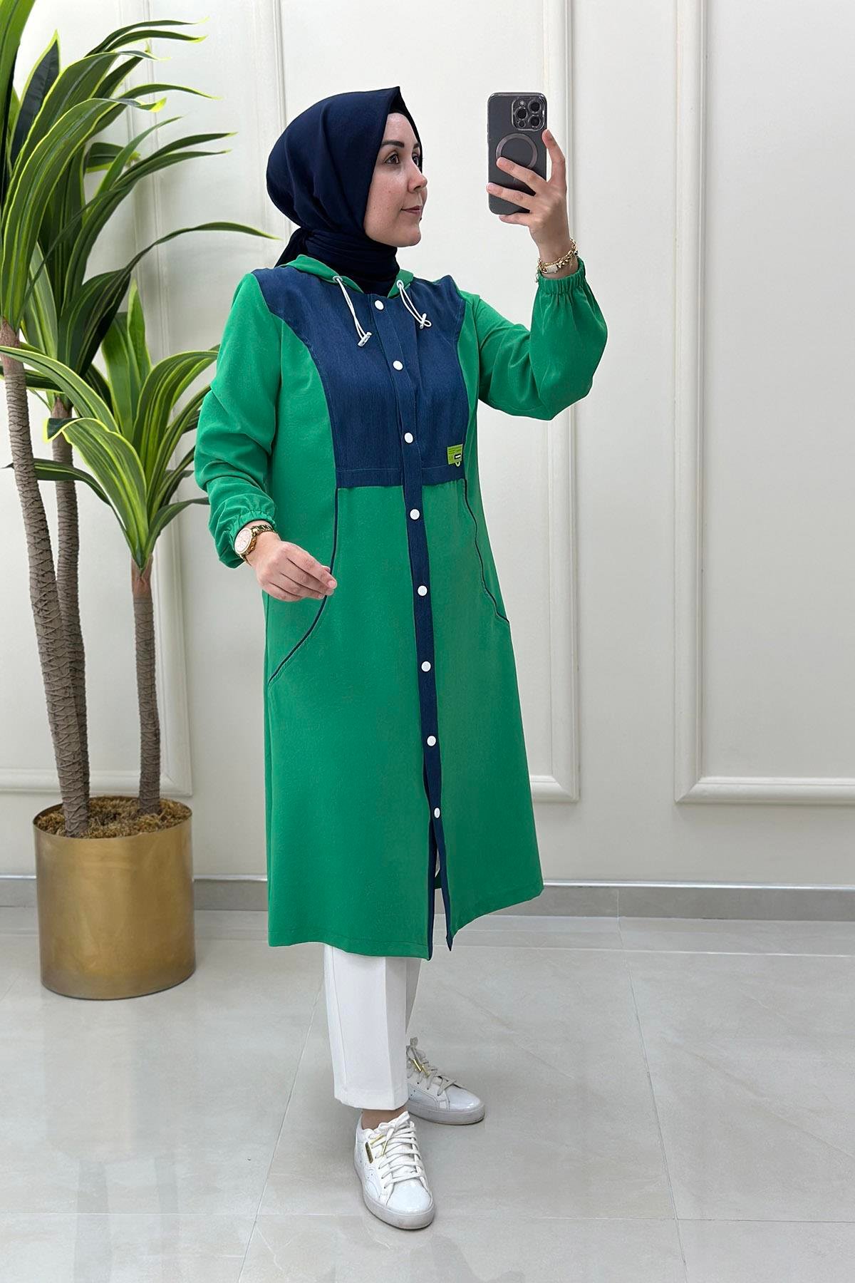 Giy ÇıkÖnü Düğmeli Tensel Garnili Kadın Giyçık Benetton Yeşili BRL 1056