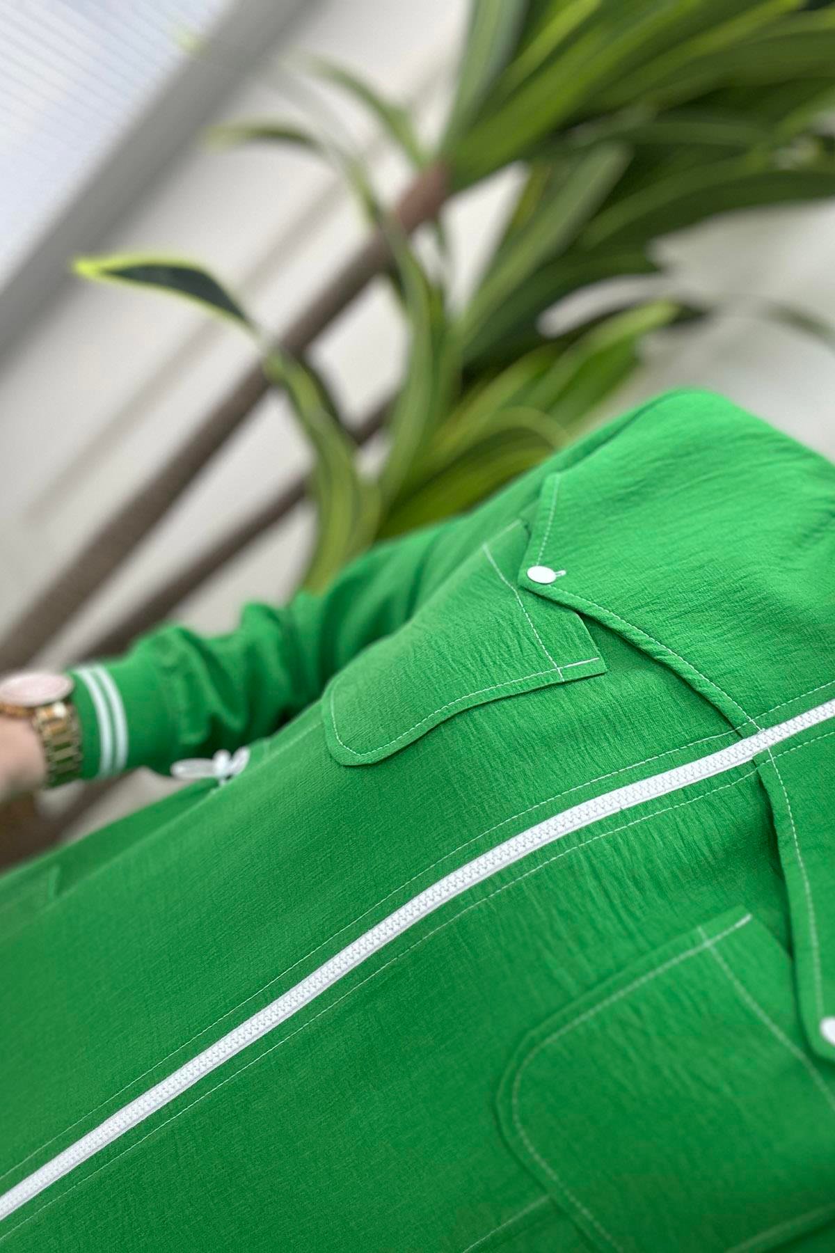 Giy ÇıkÖnü Fermuarlı Beli Büzgülü Spor Kadın Giy Çık Kap Benetton Yeşili WNW 1008