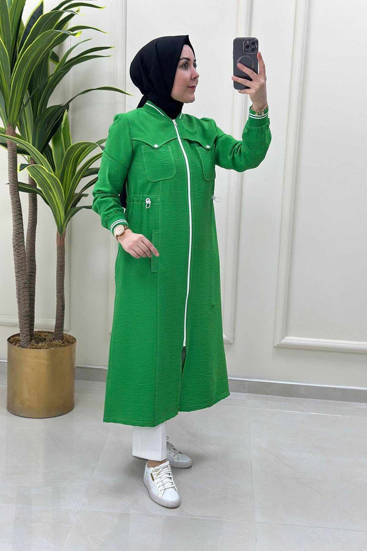 Giy ÇıkÖnü Fermuarlı Beli Büzgülü Spor Kadın Giy Çık Kap Benetton Yeşili WNW 1008