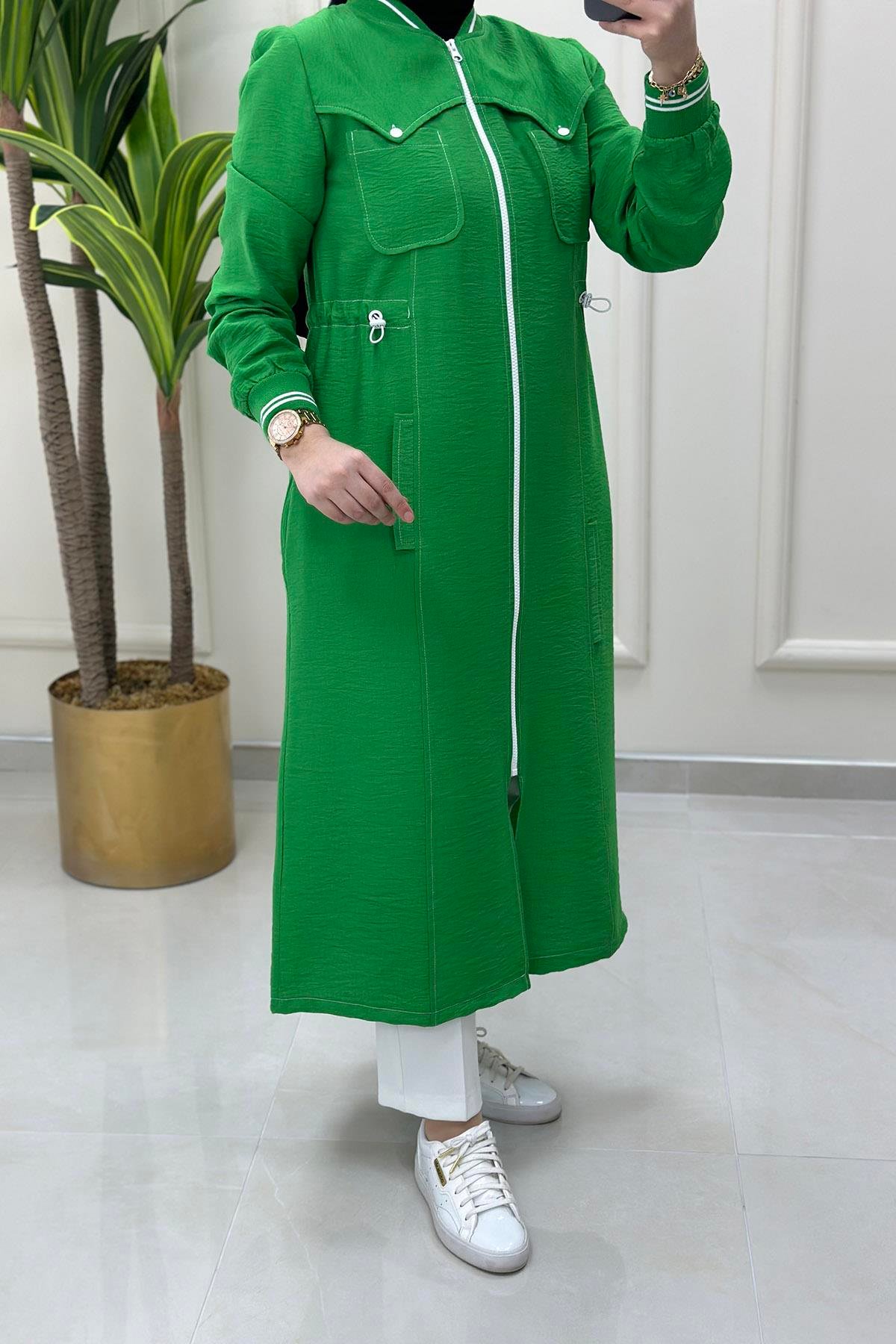 Giy ÇıkÖnü Fermuarlı Beli Büzgülü Spor Kadın Giy Çık Kap Benetton Yeşili WNW 1008