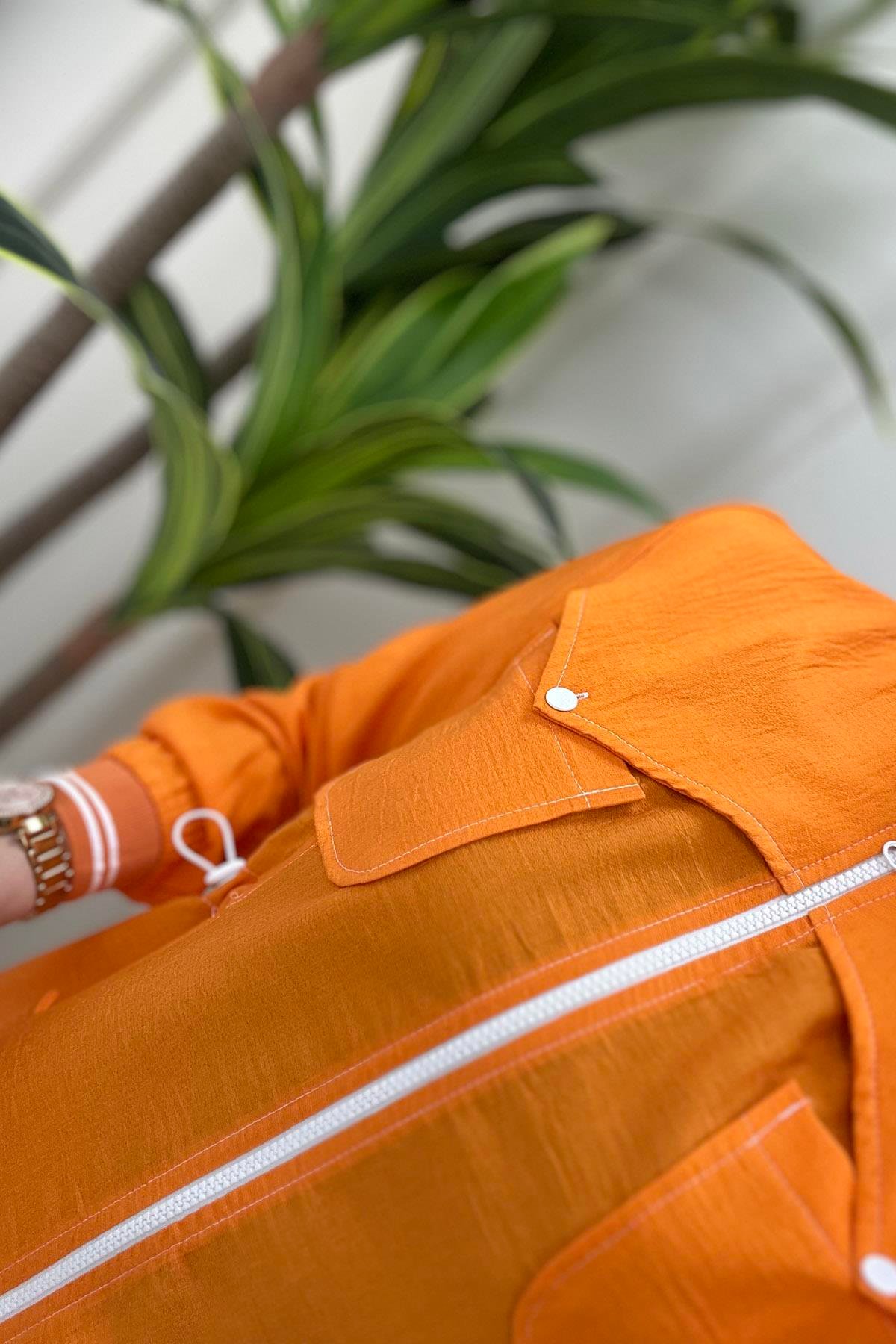 Giy ÇıkÖnü Fermuarlı Beli Büzgülü Spor Kadın Giy Çık Kap Turuncu WNW 1008