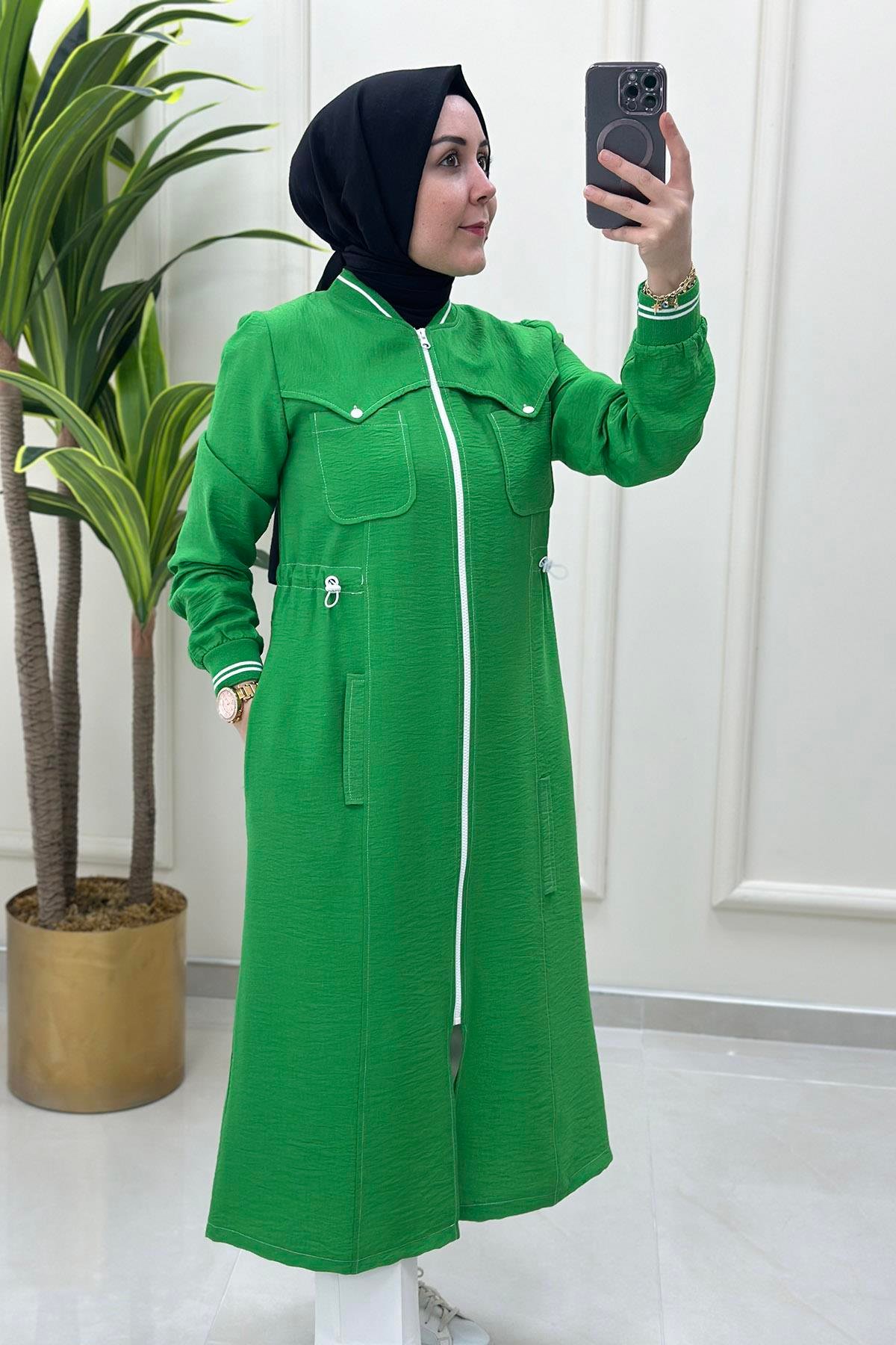 Giy ÇıkÖnü Fermuarlı Beli Büzgülü Spor Kadın Giy Çık Kap Benetton Yeşili WNW 1008