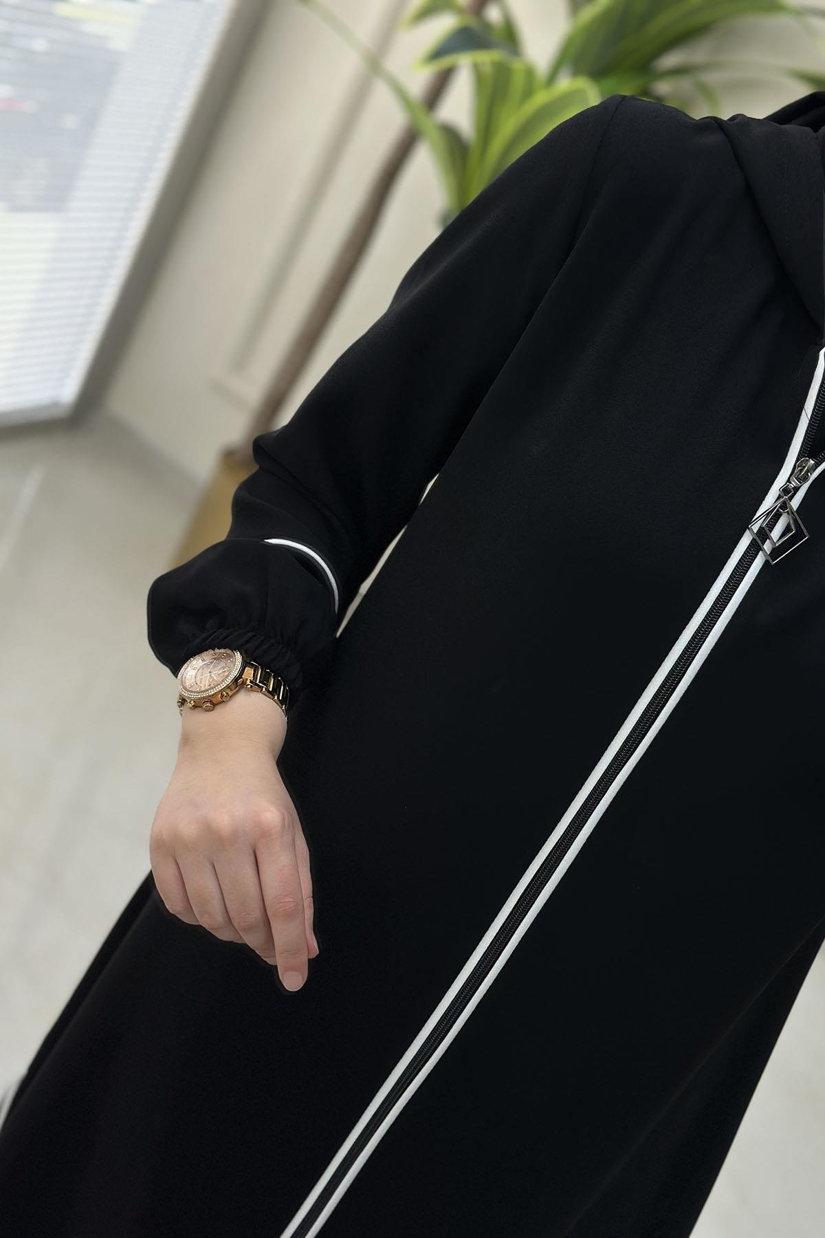 Giy ÇıkÖnü Fermuarlı Biye Kombinli Kadın Giyçık Kap Siyah HYA 1530