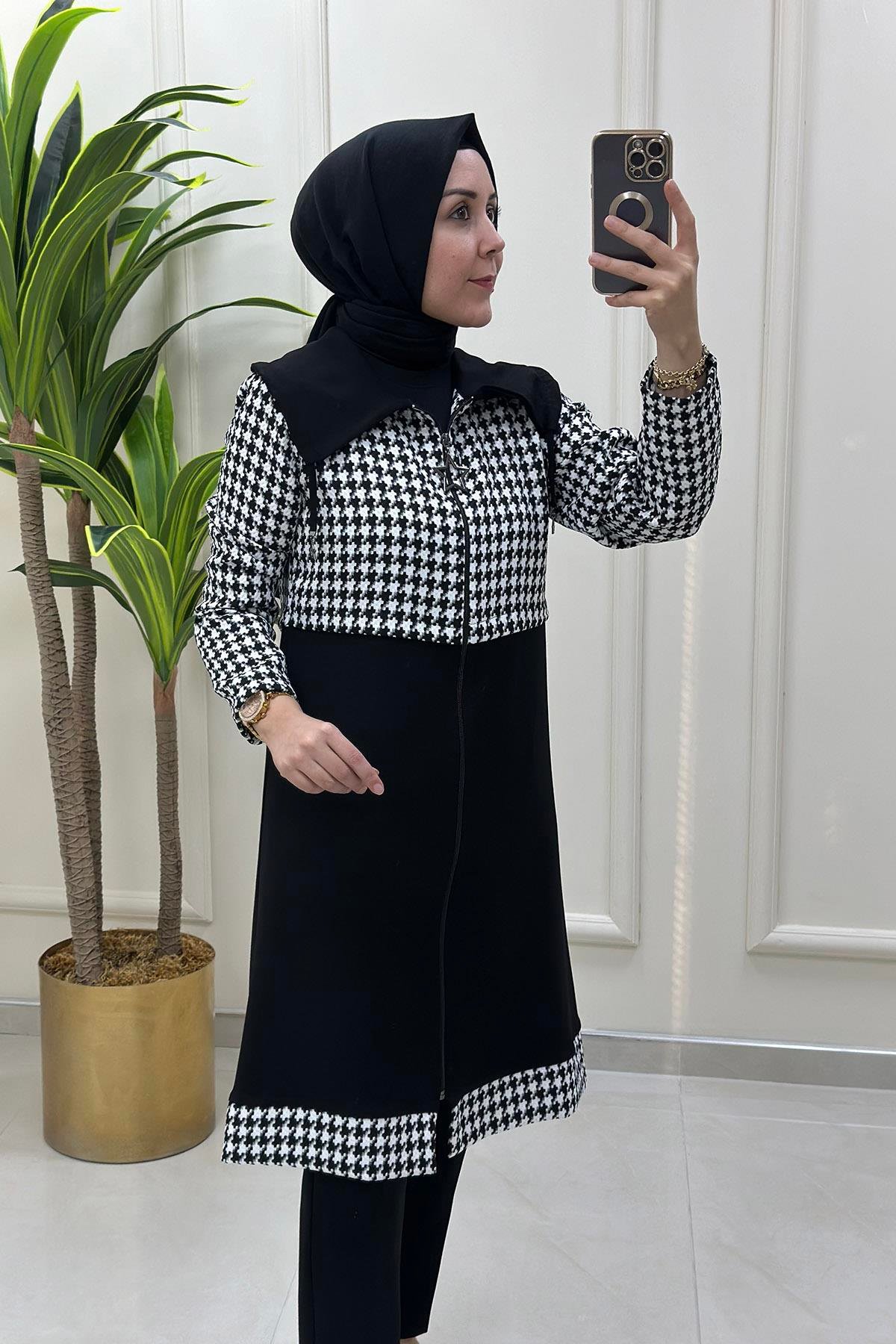 Giy ÇıkSırtı Deri Yıldız Detaylı Kazayağı Desen Giyçık Kap Siyah HYA 1449 