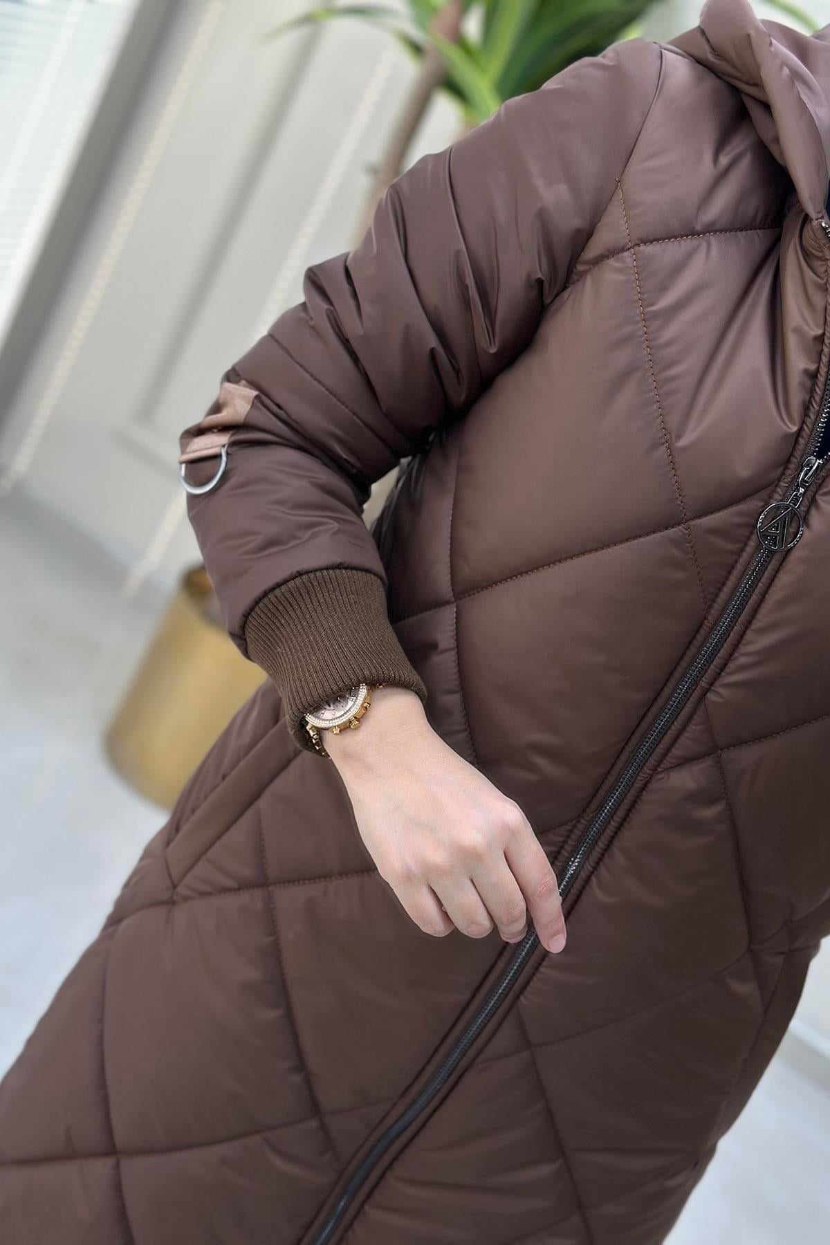 KabanArmine Trend Baklava Desen Şişme Kadın Kaban Taba ARM 710
