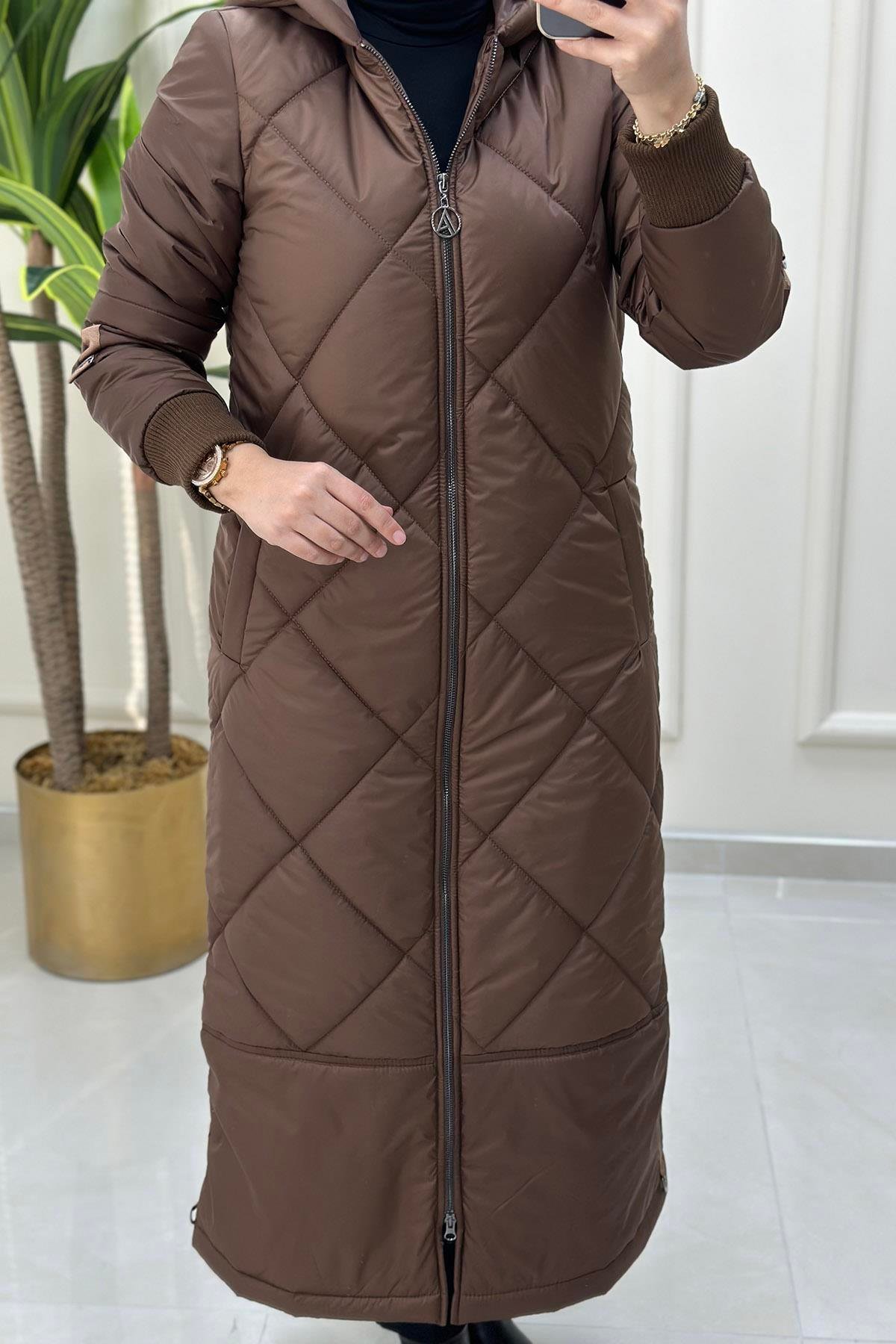 KabanArmine Trend Baklava Desen Şişme Kadın Kaban Taba ARM 710