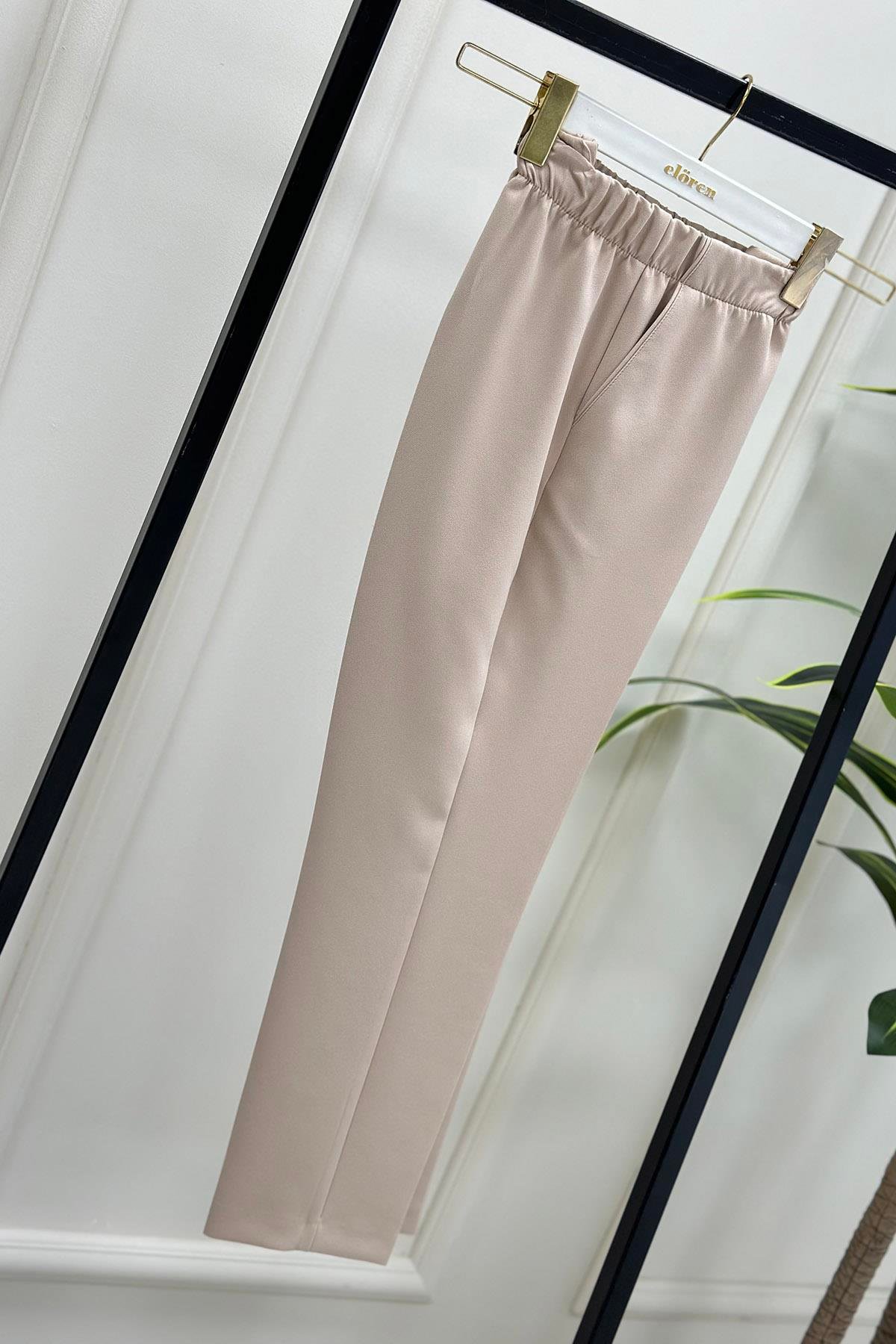 Pantolon Dar Paça Model Kadın Pantolon Bej 1309 