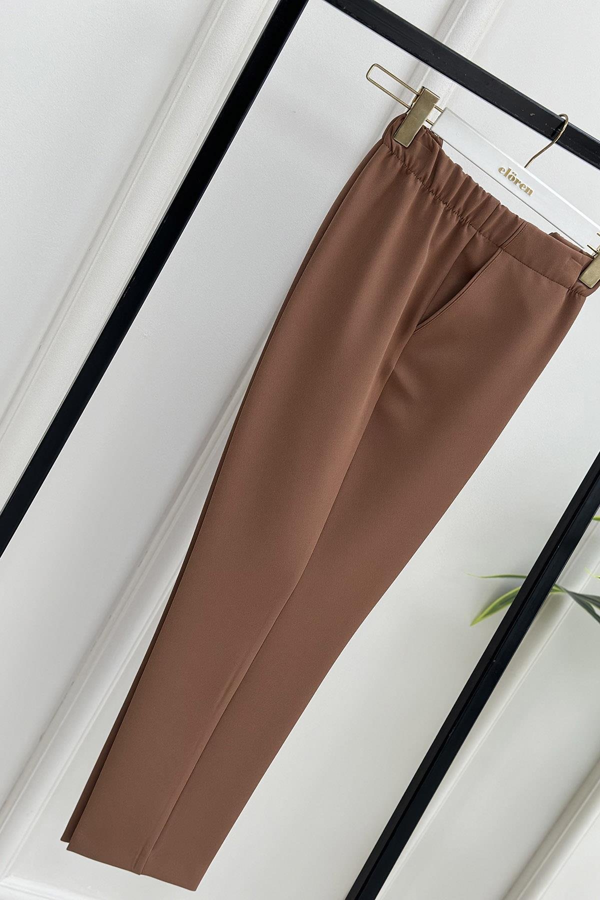 Pantolon Dar Paça Model Kadın Pantolon Koyu Vizon 1309 