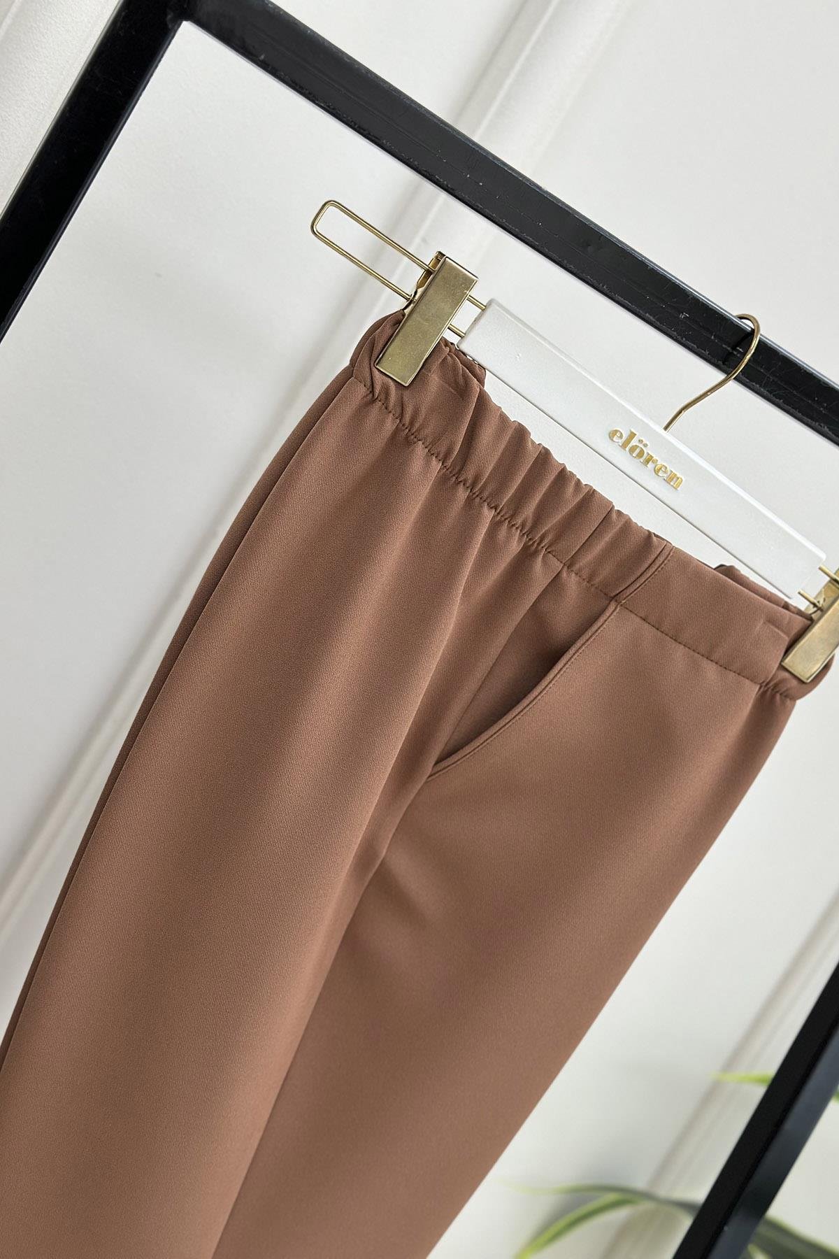 Pantolon Dar Paça Model Kadın Pantolon Koyu Vizon 1309 