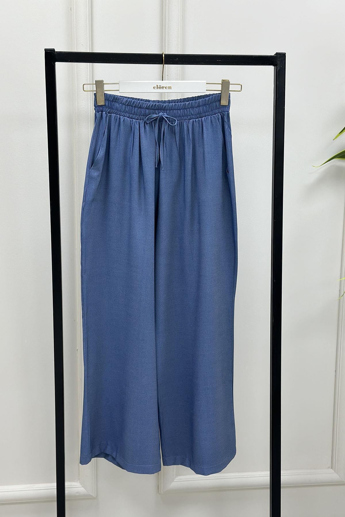 PantolonArmine Trend Bol Paça Tensel Kadın Pantolon Mavi ARM 236