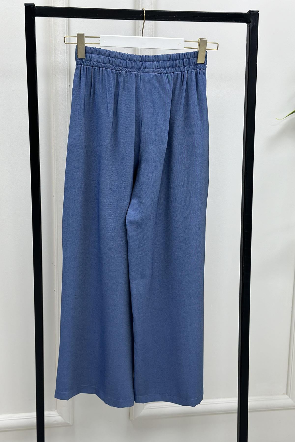 PantolonArmine Trend Bol Paça Tensel Kadın Pantolon Mavi ARM 236