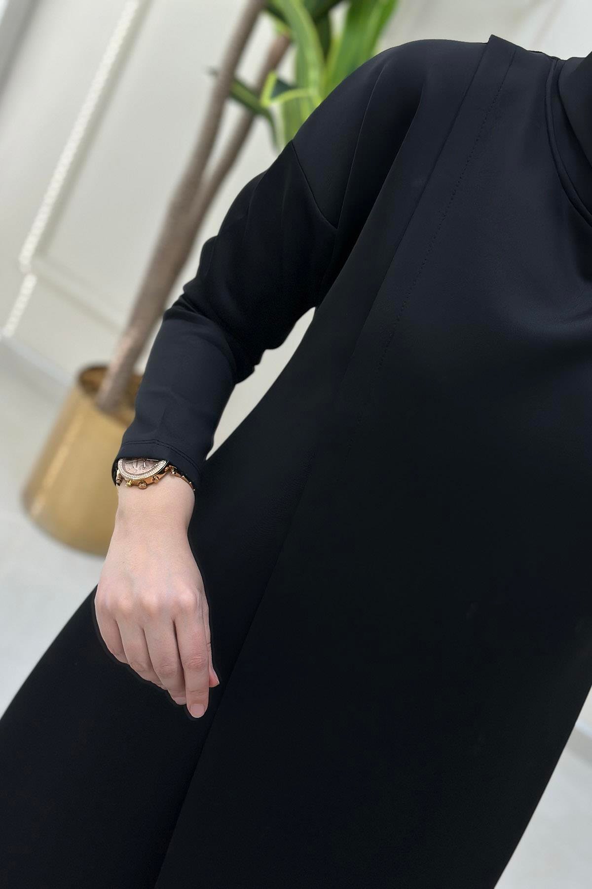 Pantolonlu TakımÖnü Anvelop Kesim Tunik ve Pantolon Kadın İkili Takım Siyah KADO 9644