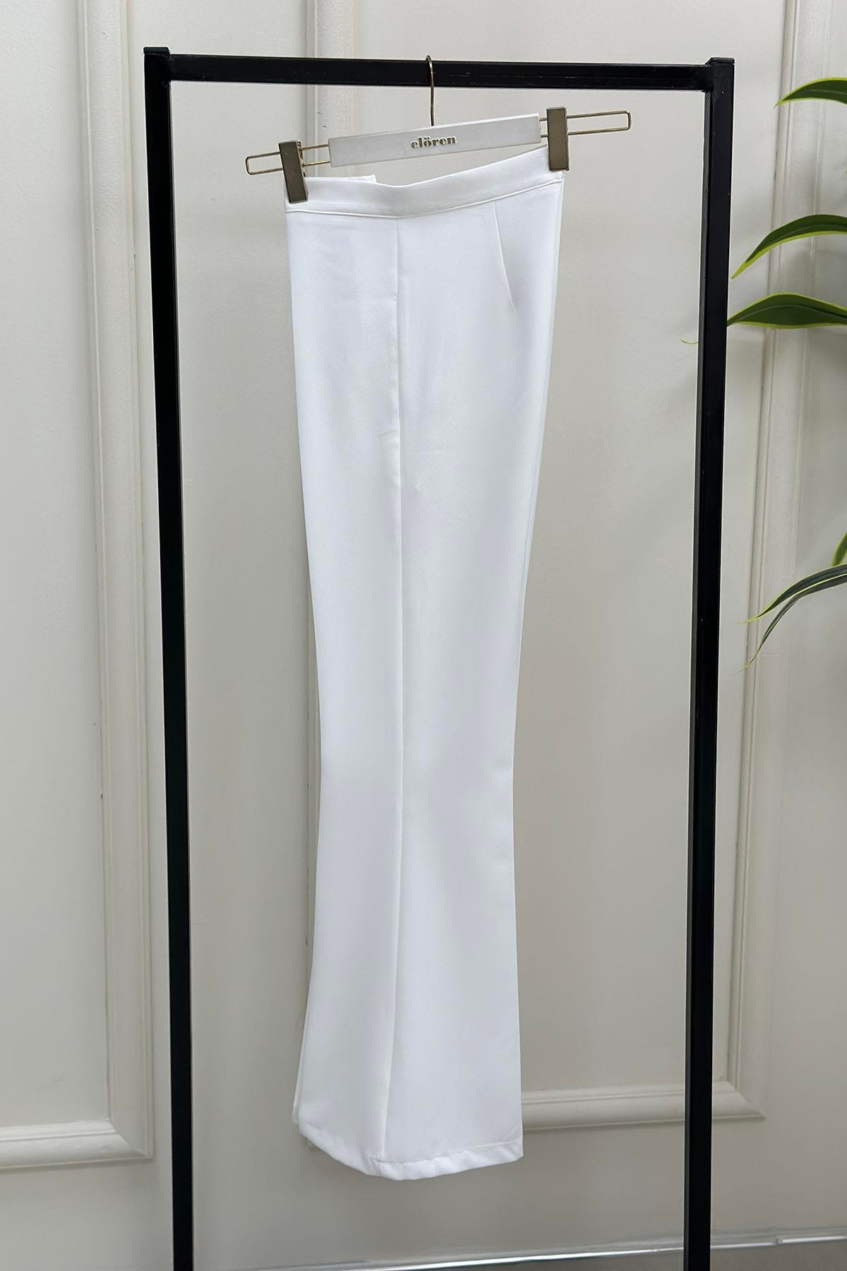 PantolonOzan Aydın İspanyol Paça Kadın Pantolon Beyaz OZN 5001 