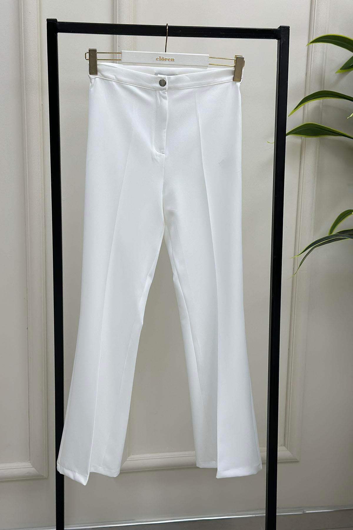 PantolonOzan Aydın İspanyol Paça Kadın Pantolon Beyaz OZN 5001 