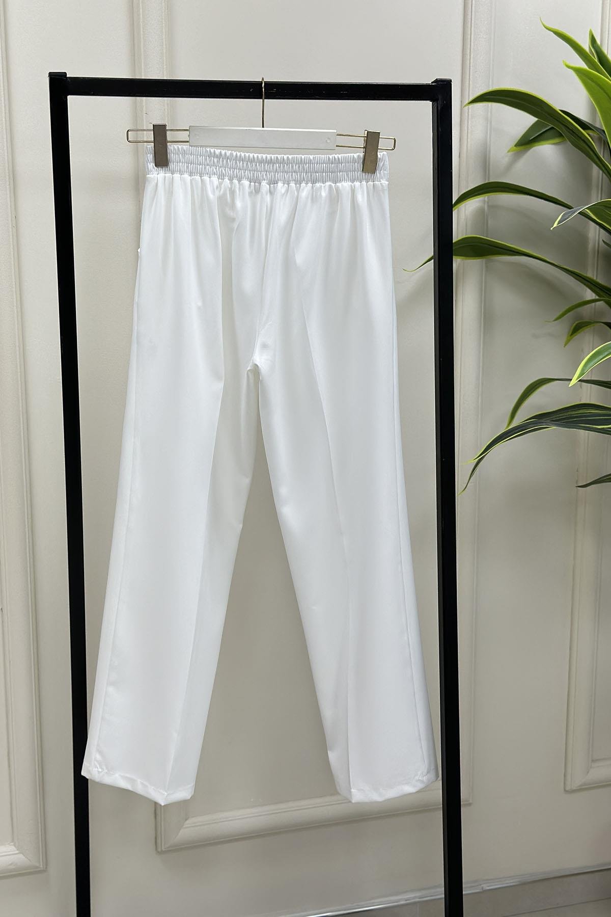 PantolonOzan Aydın Kadın Bol Paça Pantolon Beyaz OZN 5002
