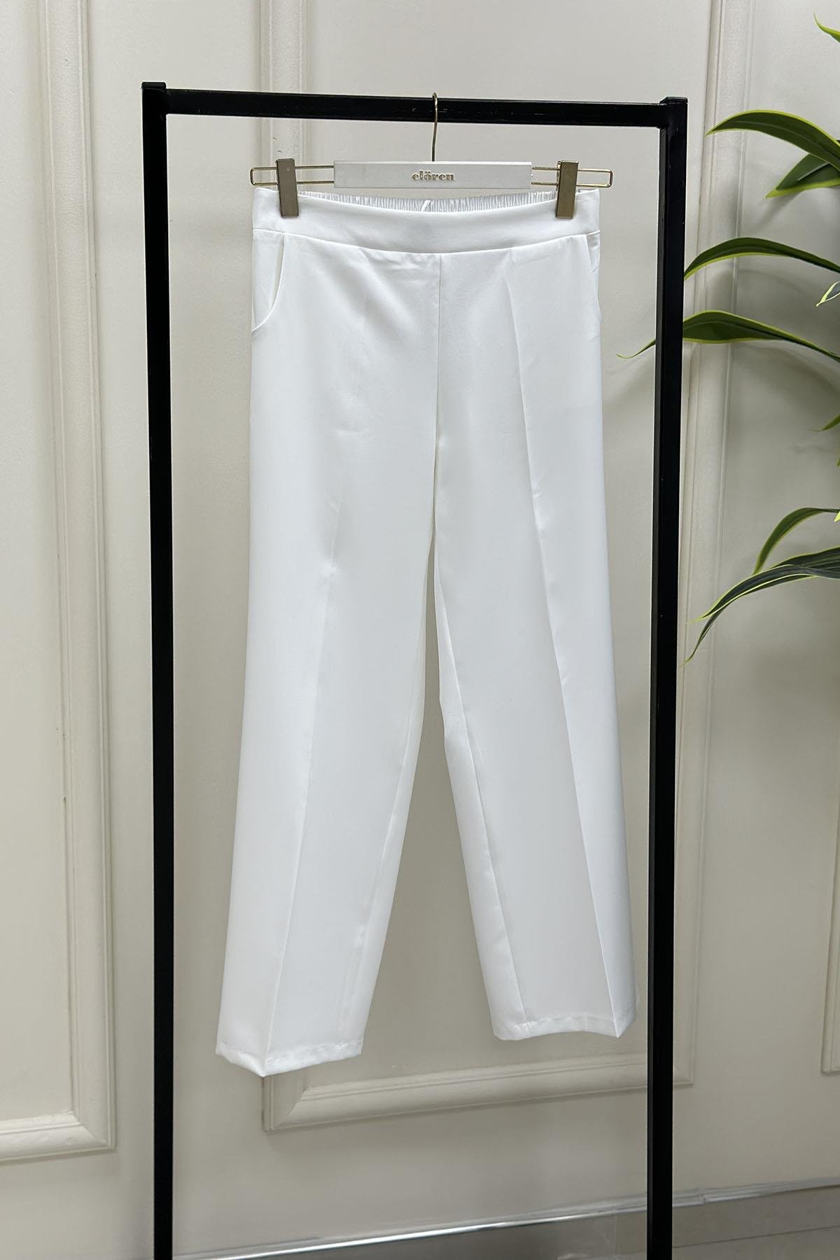 PantolonOzan Aydın Kadın Bol Paça Pantolon Beyaz OZN 5002