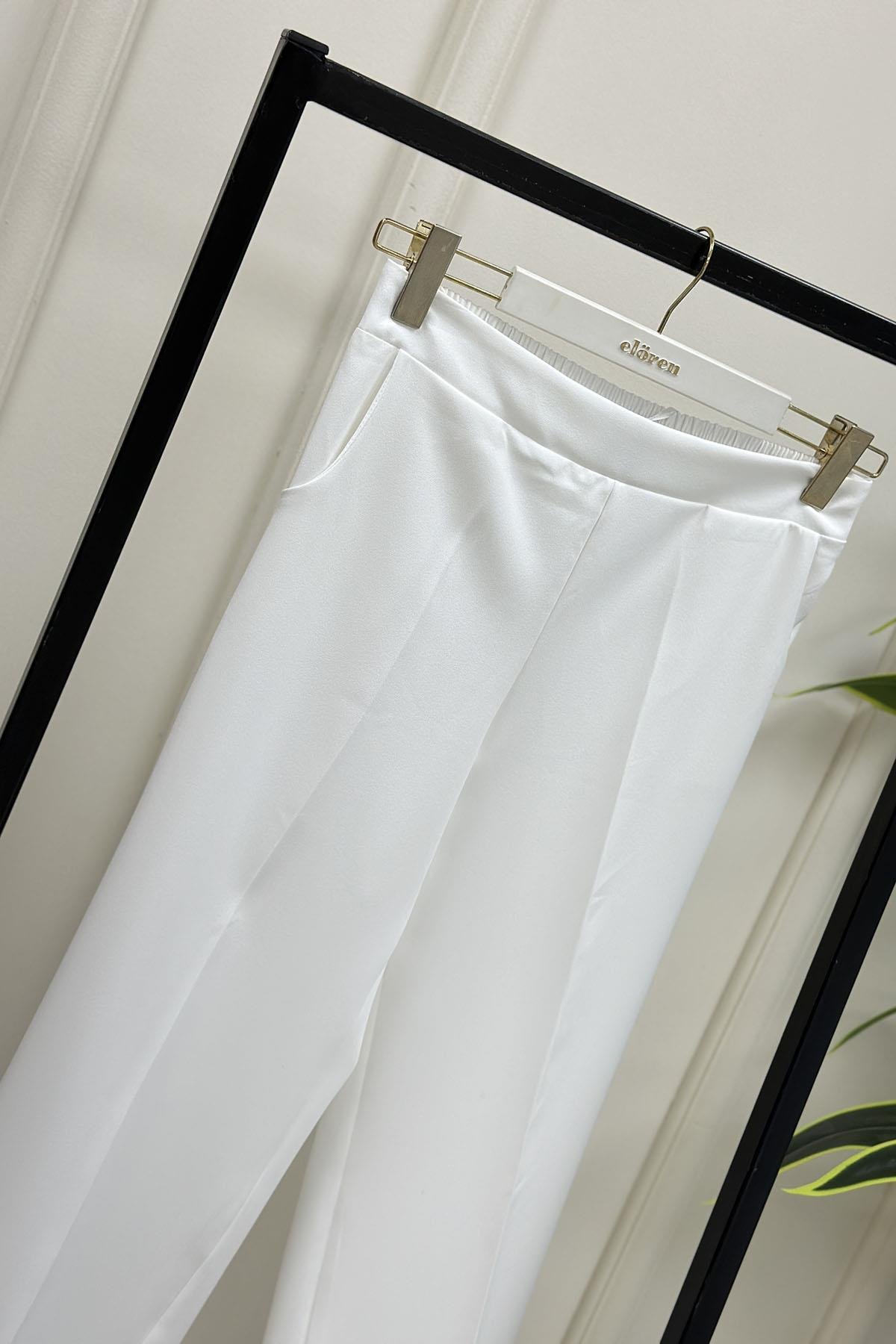 PantolonOzan Aydın Kadın Bol Paça Pantolon Beyaz OZN 5002