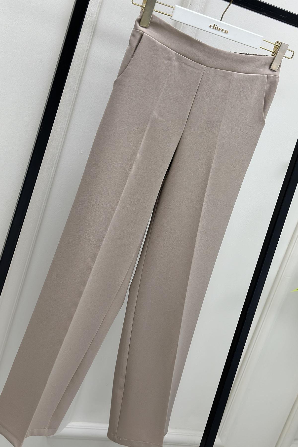 PantolonOzan Aydın Kadın Bol Paça Pantolon Bej OZN 5002