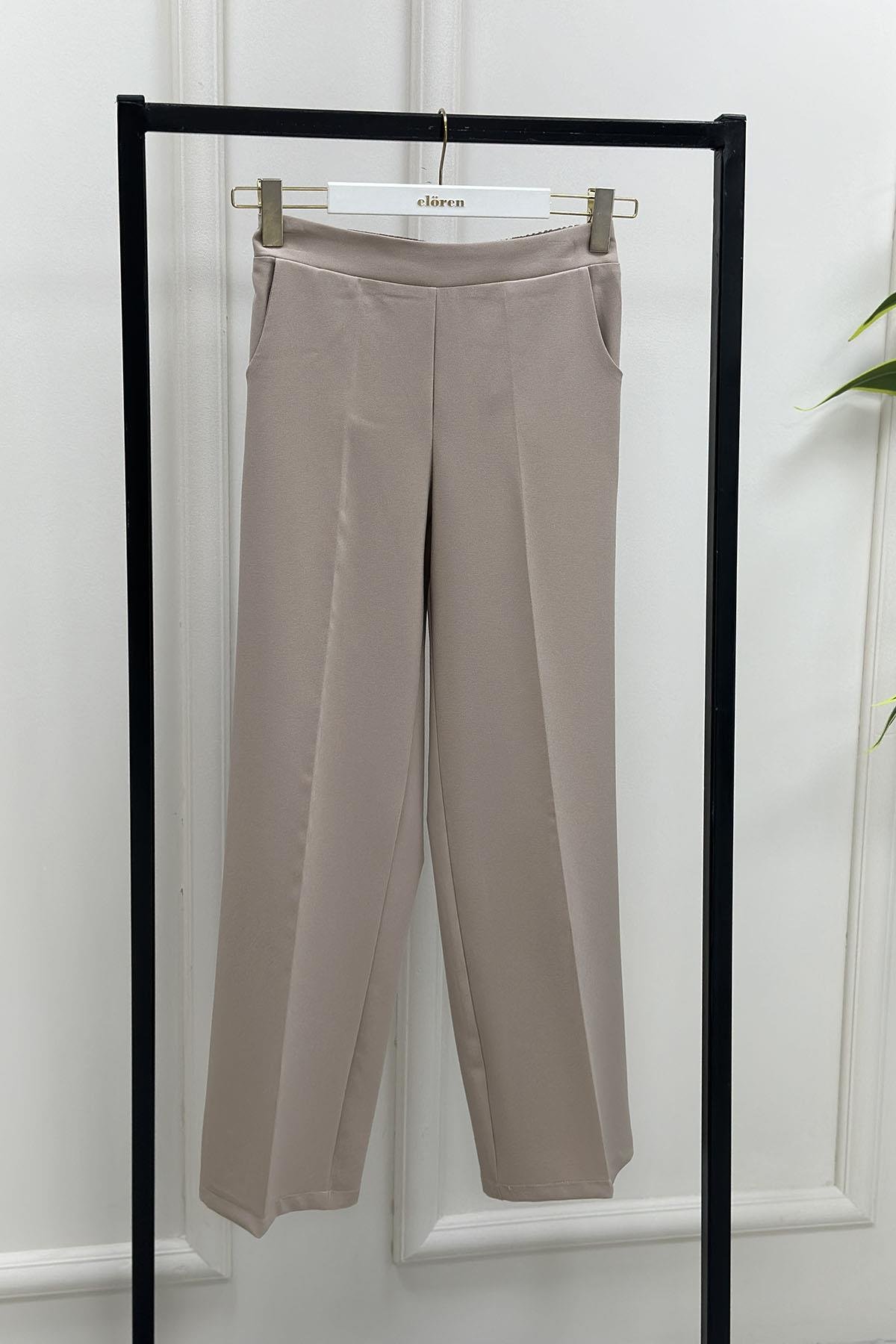 PantolonOzan Aydın Kadın Bol Paça Pantolon Bej OZN 5002