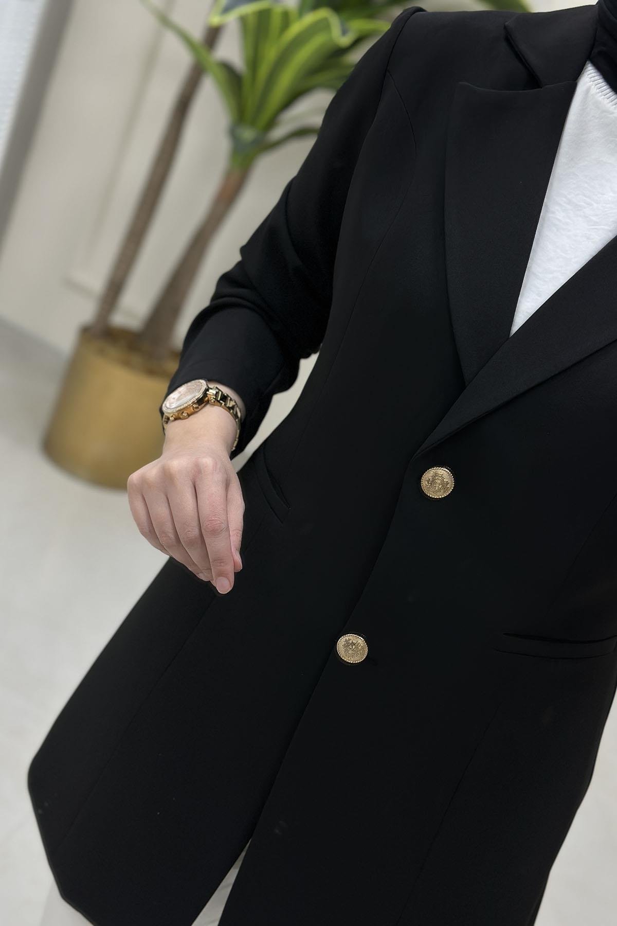 Tesettür CeketKruvaze Yaka Kadın Blazer Ceket Siyah CNR 2070