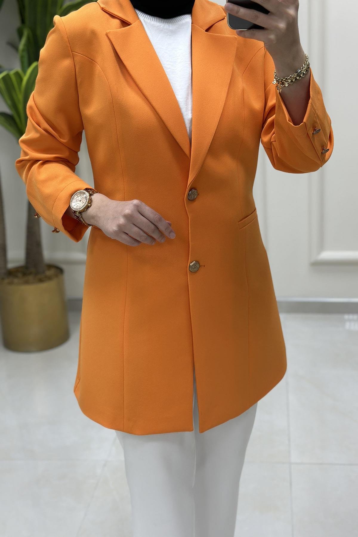 Tesettür CeketKruvaze Yaka Kadın Blazer Ceket Turuncu CNR 2070