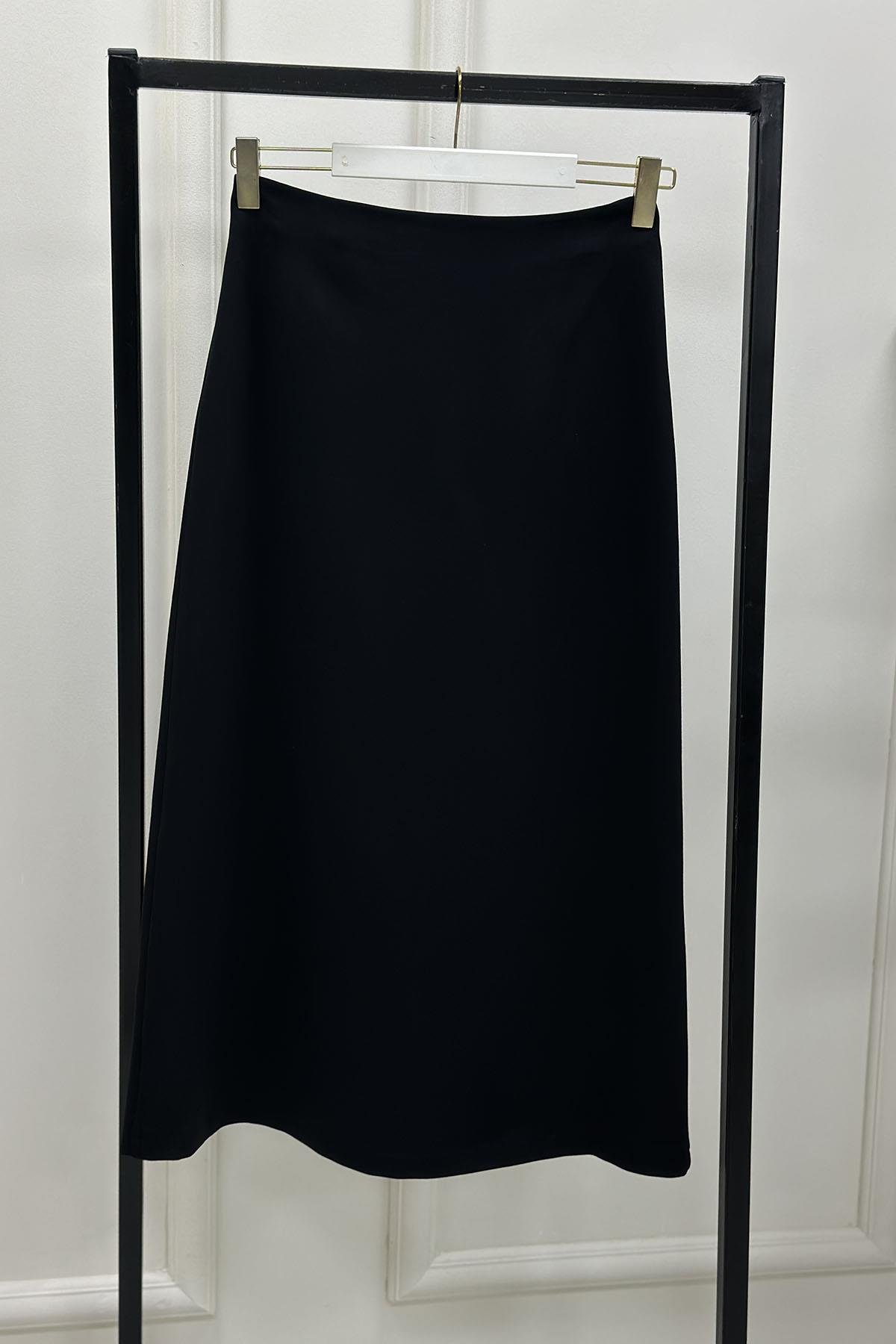 Tesettür EtekArmine Trend Yan Fermuar Detaylı Modal Kadın Etek Siyah ARM 116