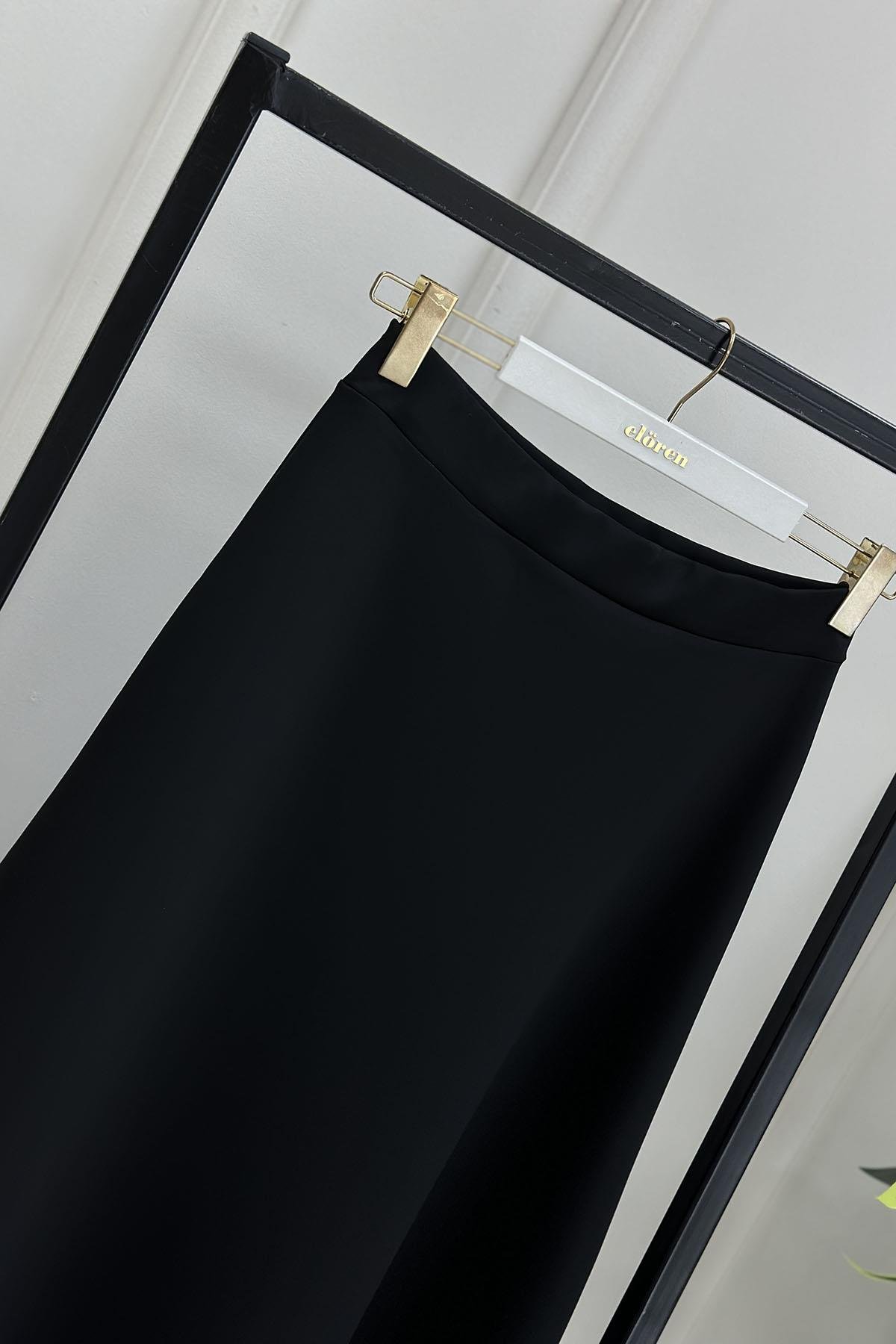 Tesettür EtekBeli Lastikli A Kesim Scuba Etek Siyah AVZ 2600