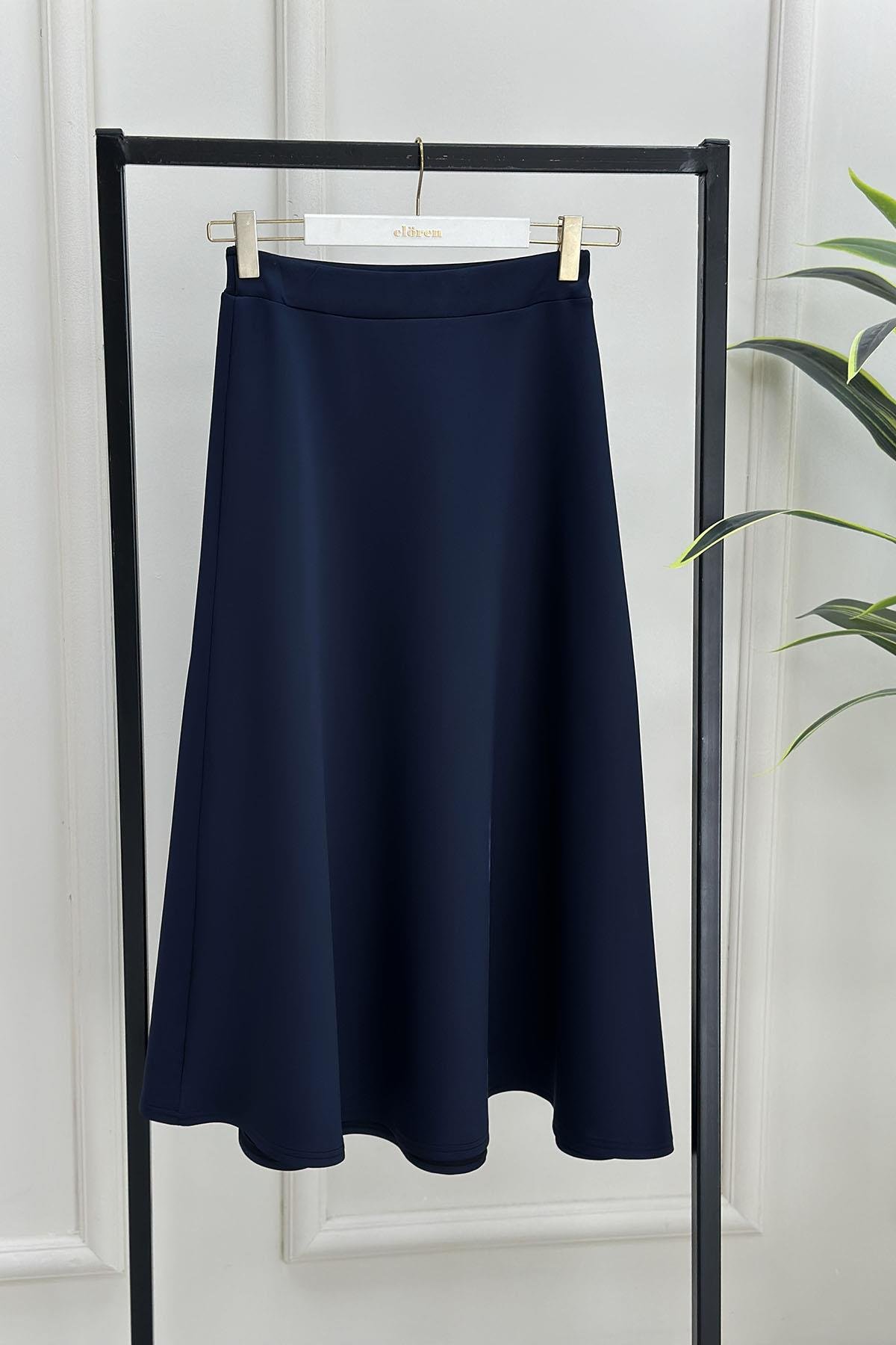 Tesettür EtekBeli Lastikli A Kesim Scuba Etek Lacivert AVZ 2600