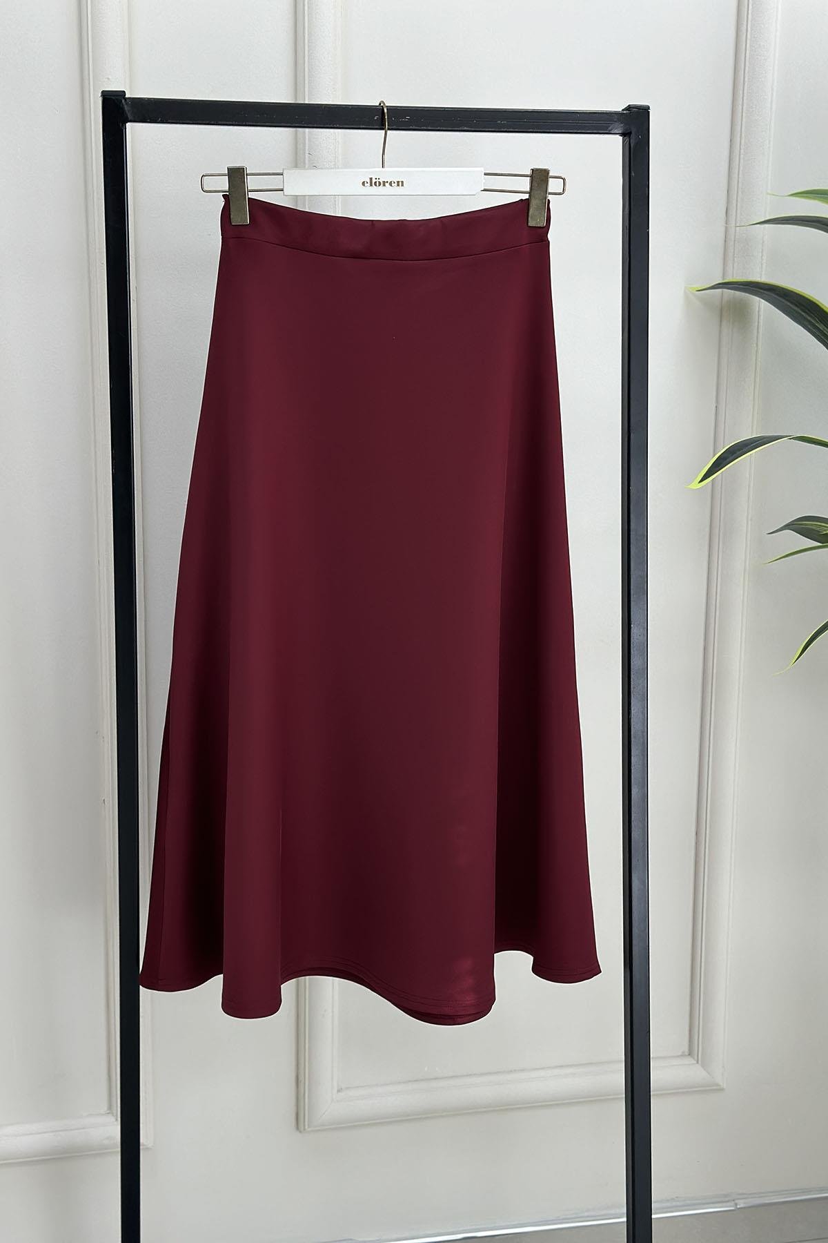 Tesettür EtekBeli Lastikli A Kesim Scuba Etek Bordo AVZ 2600