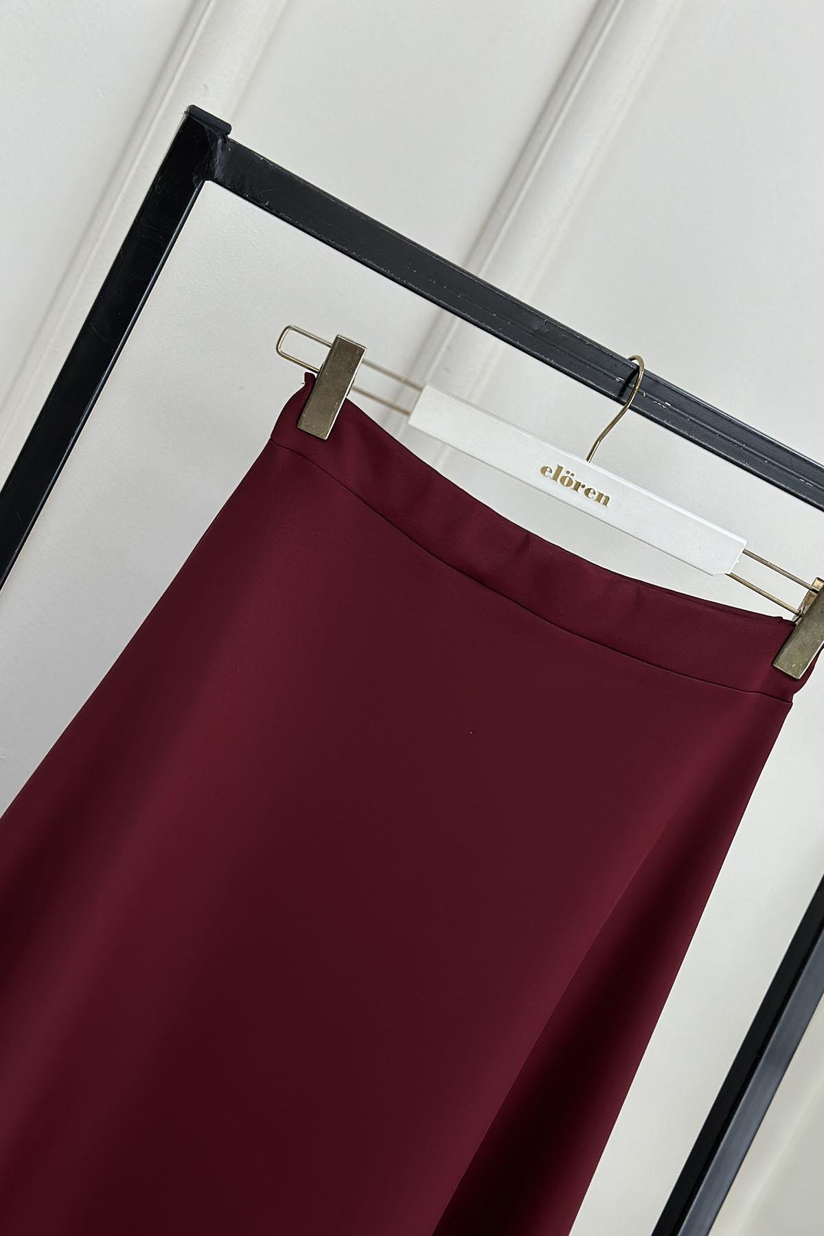 Tesettür EtekBeli Lastikli A Kesim Scuba Etek Bordo AVZ 2600