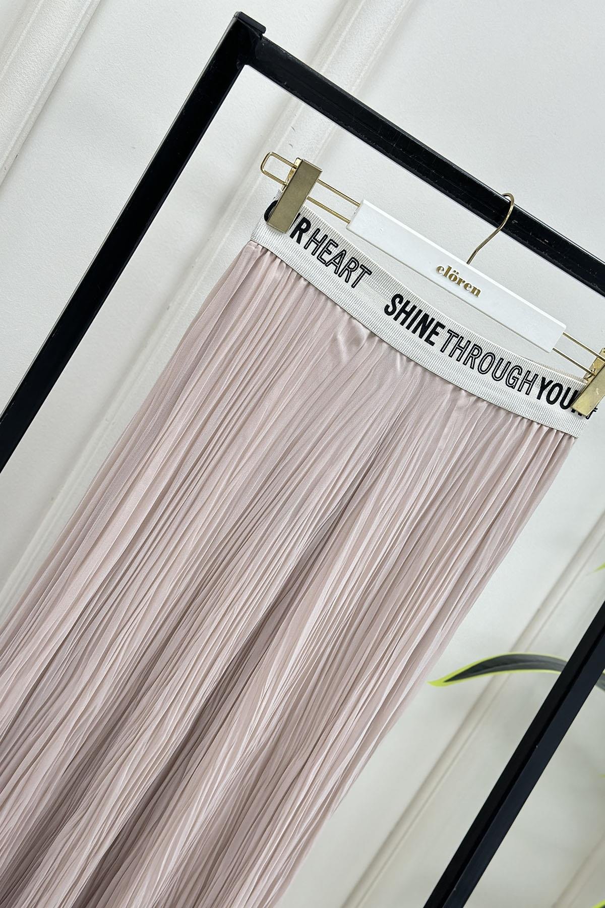 Tesettür EtekBeli Lastikli Kadın Kraş Etek Bej YSF 1504