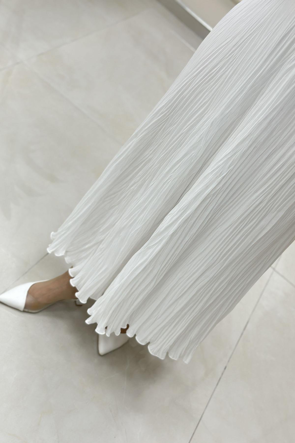 Tesettür EtekBeli Lastikli Kadın Kraş Etek Beyaz YSF 1504