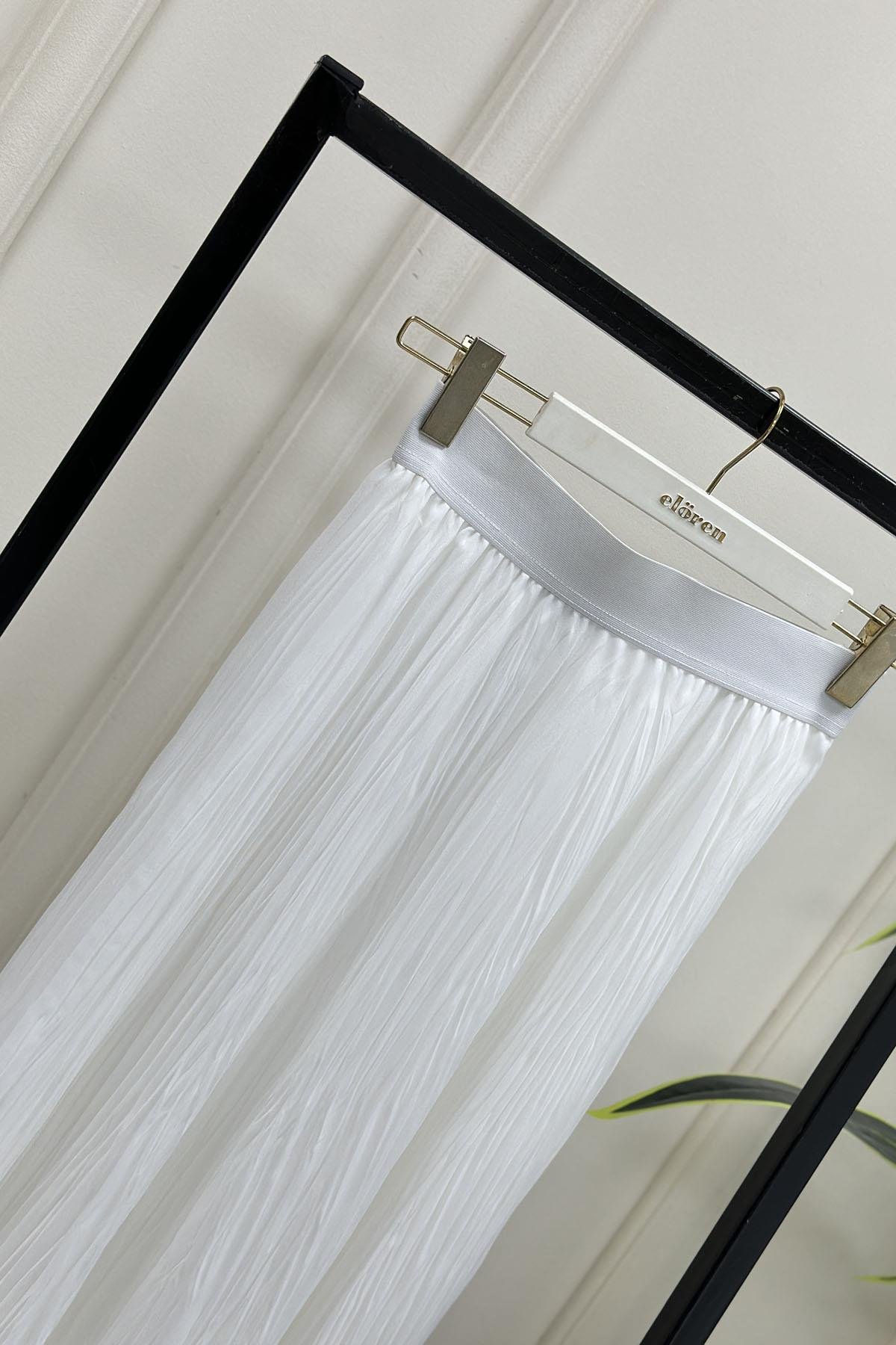 Tesettür EtekBeli Lastikli Kadın Kraş Etek Beyaz YSF 1504